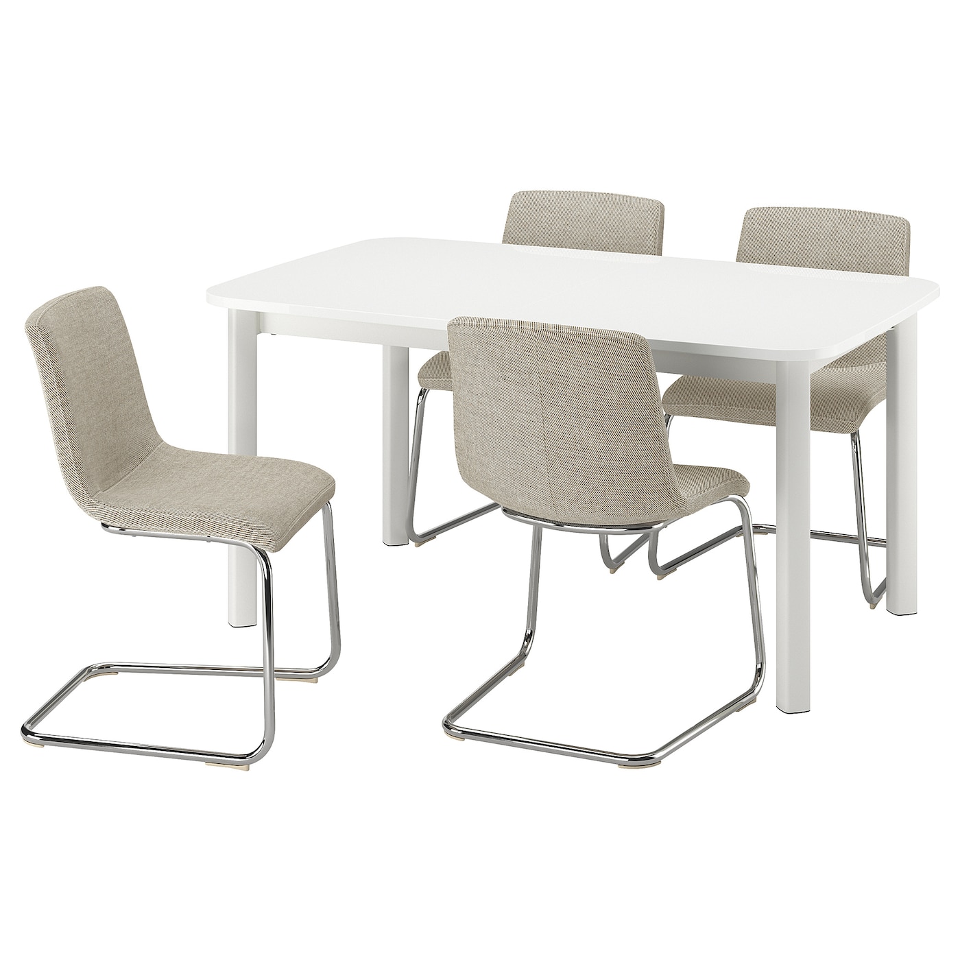 IKEA STRANDTORP / LUSTEBO stół i 4 krzesła, biały/Viarp beż/brąz, 150/205/260 cm