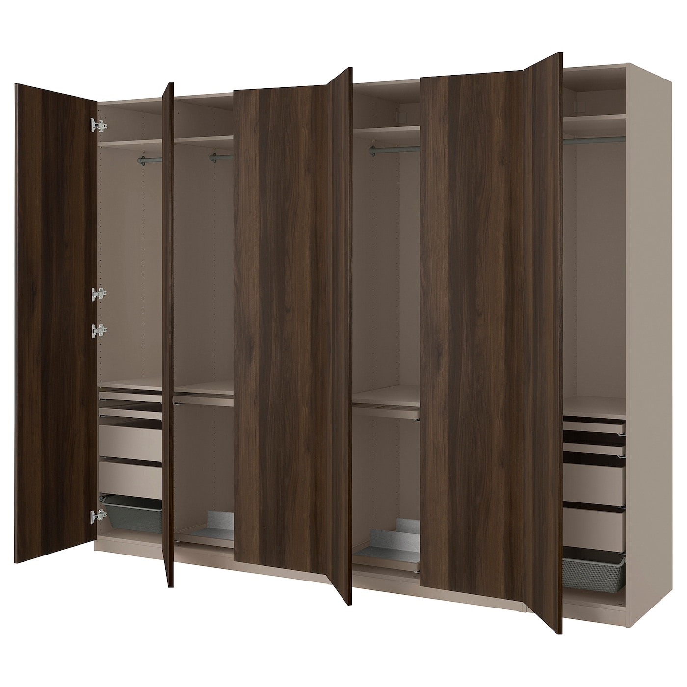 IKEA PAX / STORKLINTA kombinacja szafy, szarobeżowy/ciemnobrązowy bejcowany dąb, imitacja, 300x60x236 cm