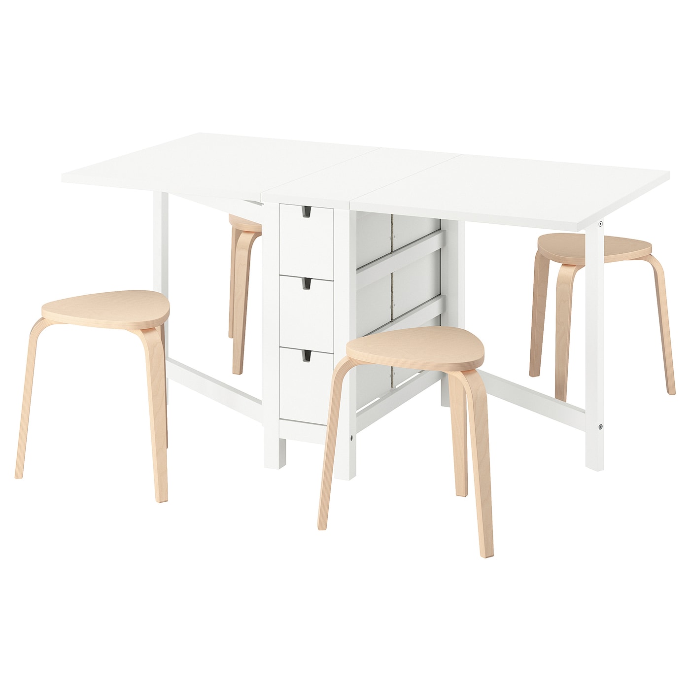 IKEA NORDEN / KYRRE stół i 4 stołki, biały/brzoza, 26/89/152 cm