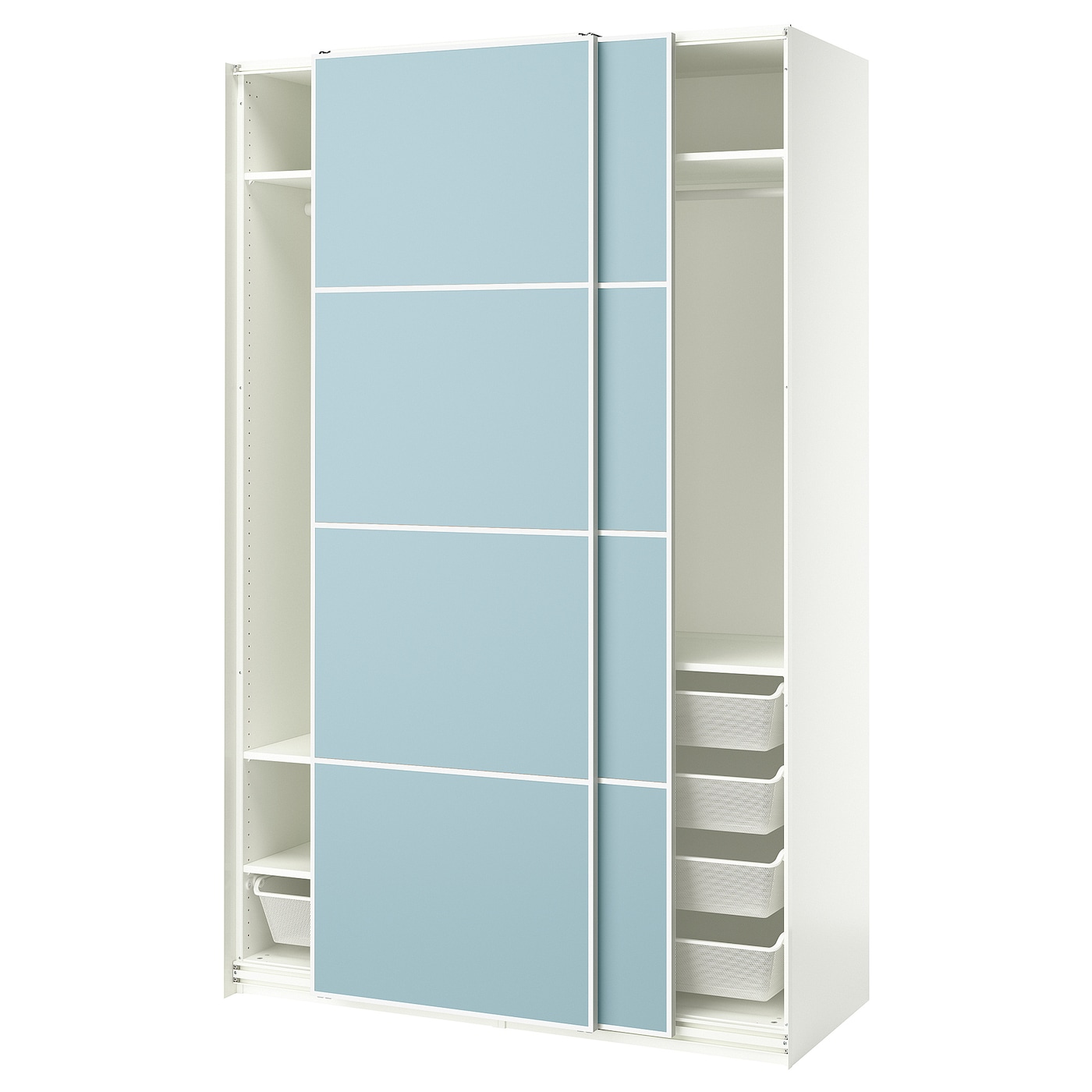 IKEA PAX / MEHAMN szafa z przesuwanymi drzwiami, biały/2str jasnoniebieski, 150x66x236 cm