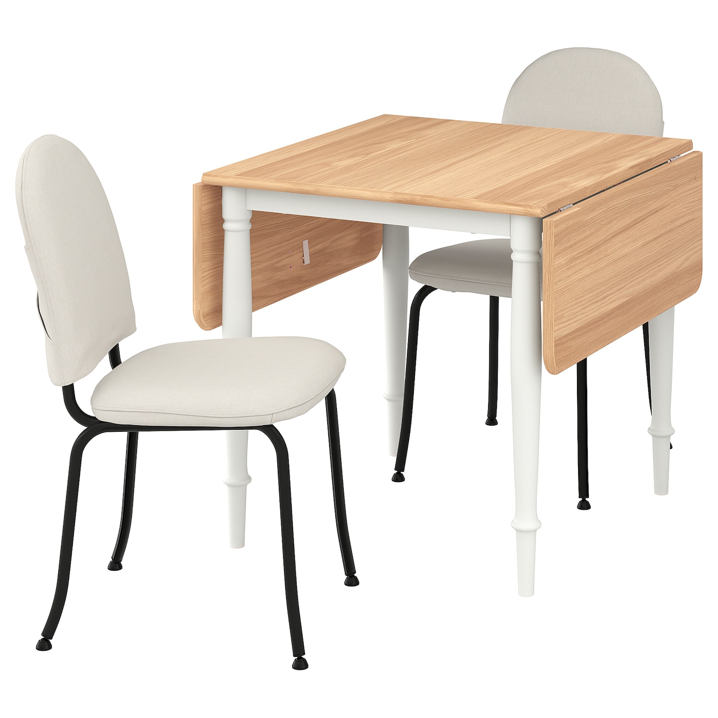 IKEA DANDERYD / EBBALYCKE stół i 2 krzesła, okl dęb biały/Idekulla beżowy, 74/134x80 cm