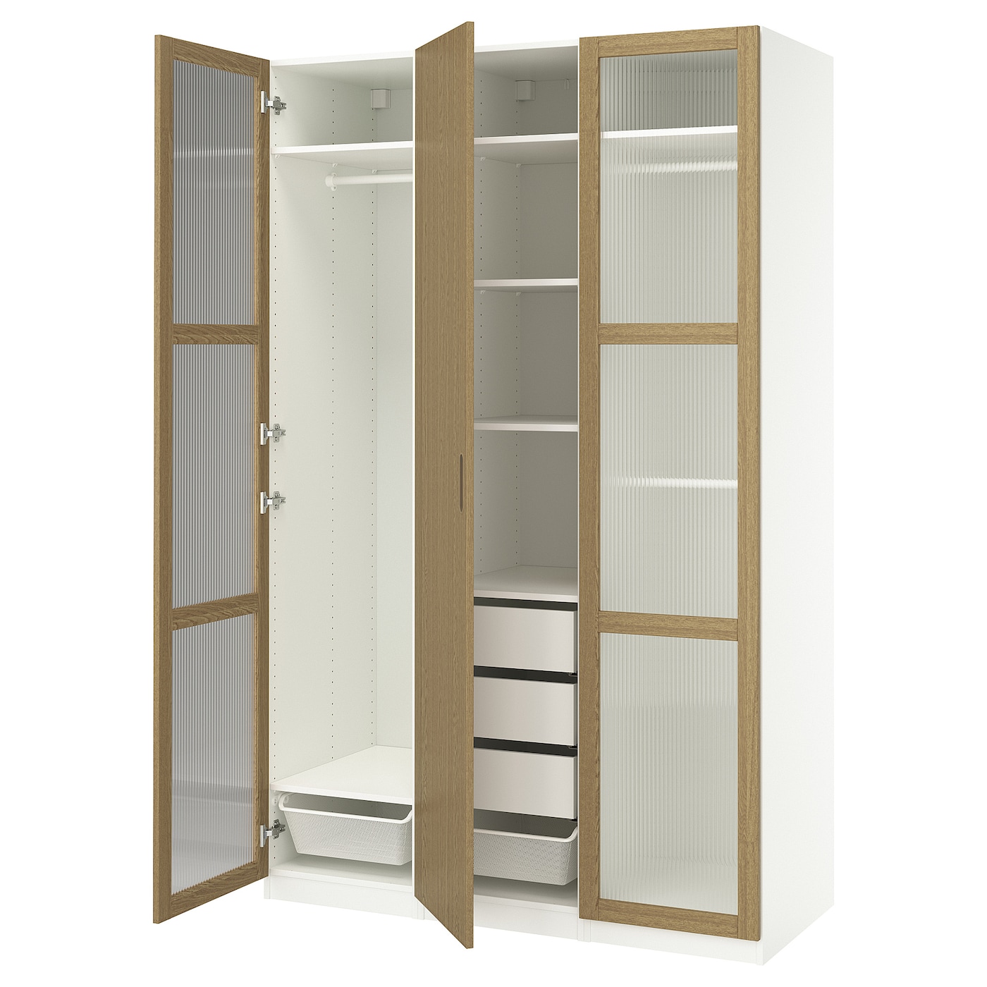 IKEA PAX / TONSTAD kombinacja szafy, biały/okl dęb szkło, 150x60x236 cm
