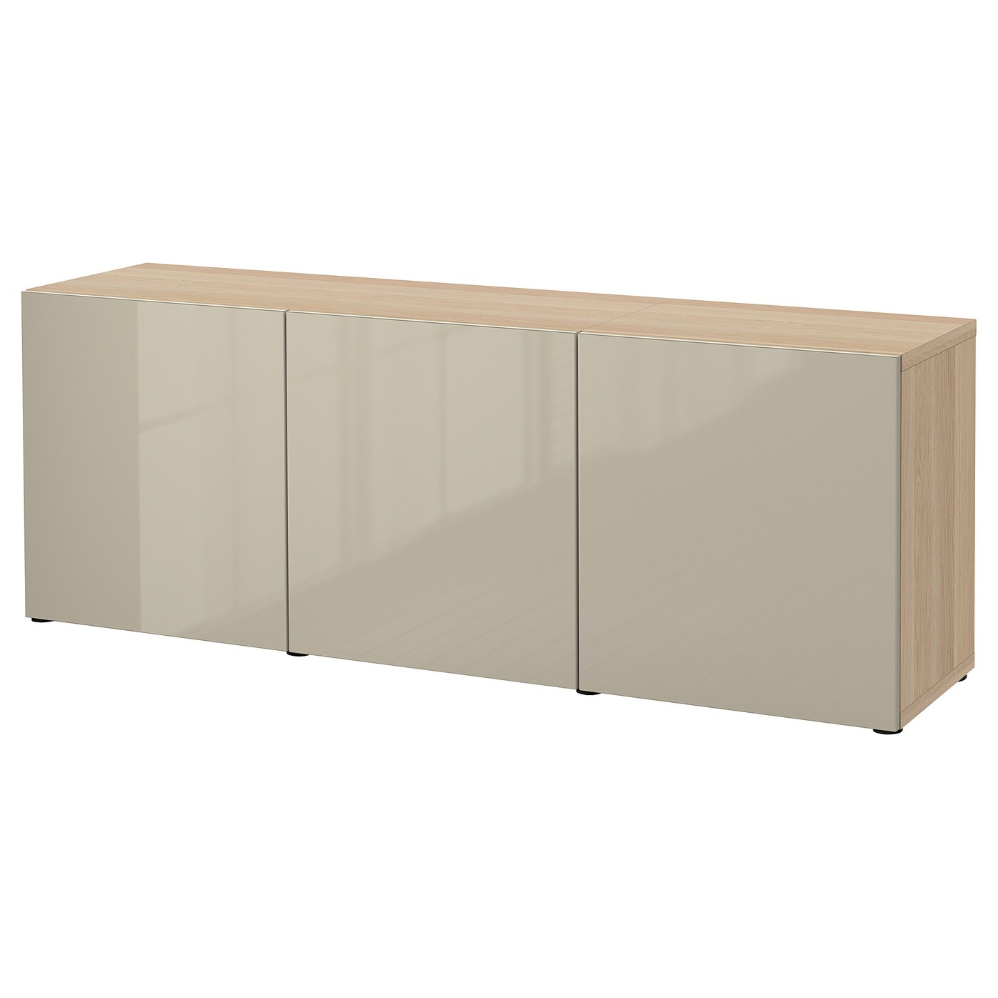 IKEA BESTÅ kombinacja z drzwiami, imitacja dębu bejcowanego na biało/Selsviken wysoki połysk beż, 180x42x65 cm