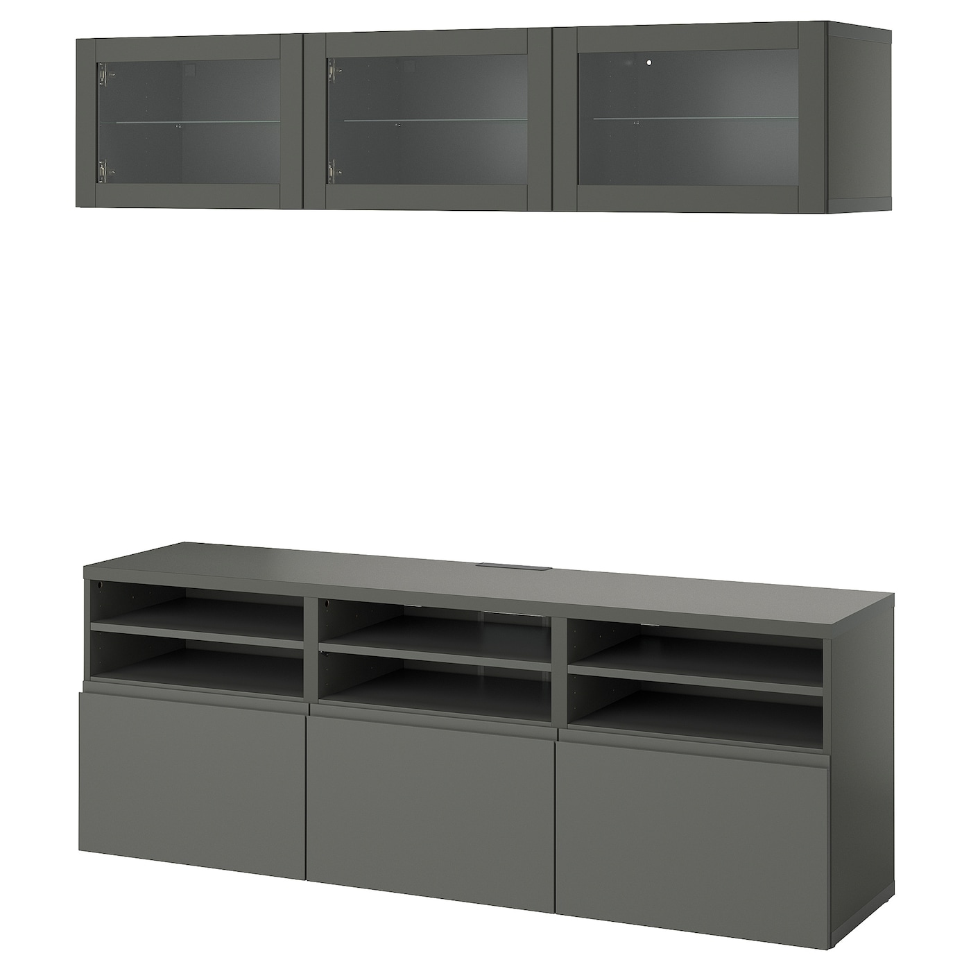IKEA BESTÅ kombinacja na TV/szklane drzwi, ciemnoszary Sindvik/Västerviken ciemnoszary, 180x42x192 cm