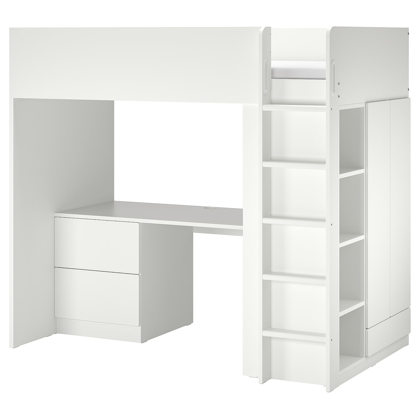 IKEA SMÅSTAD łóżko na antresoli, biały biały/z biurkiem z 3 szufladami, 90x200 cm