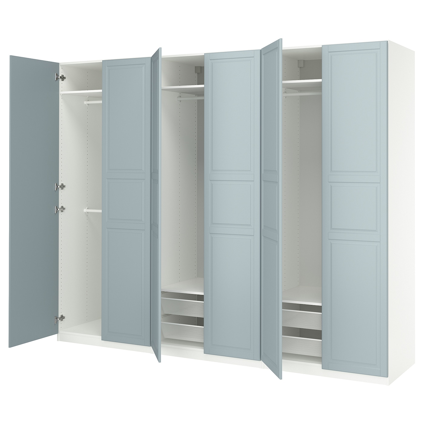 IKEA PAX / FJÄREHALS kombinacja szafy, biały/jasny szaroniebieski, 300x60x236 cm