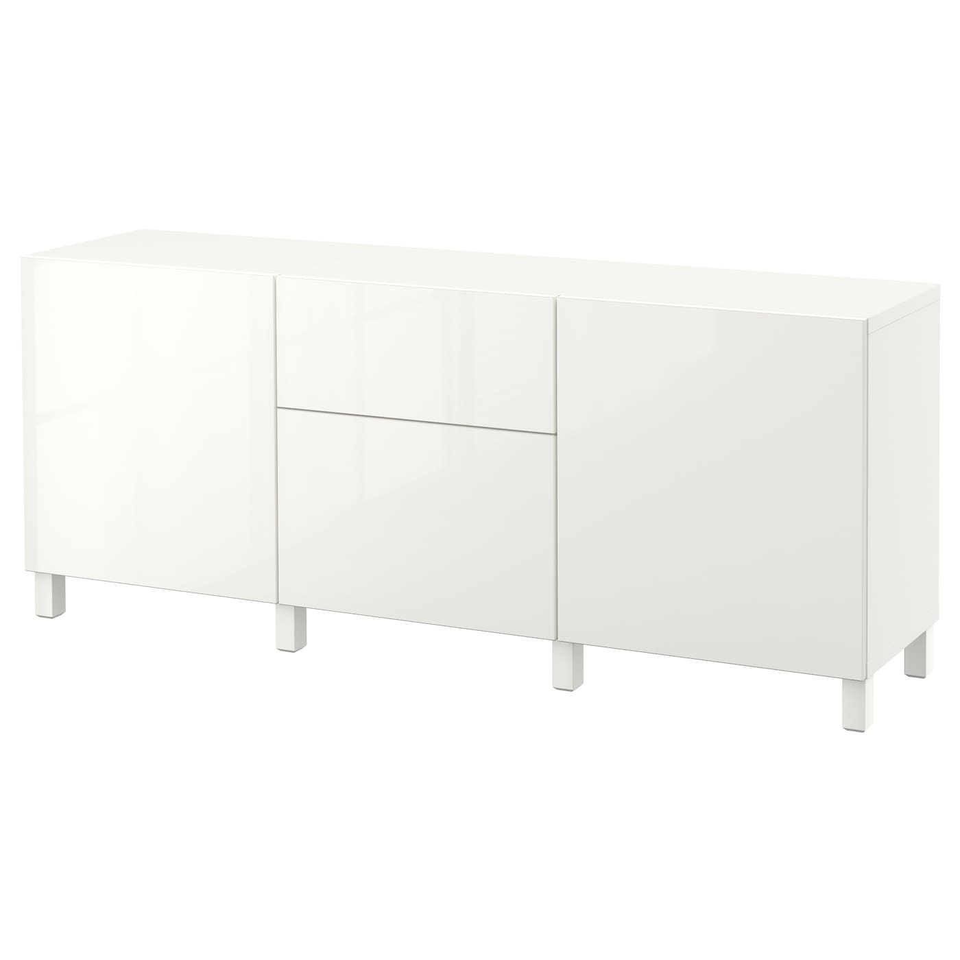 IKEA BESTÅ kombinacja z szufladami, biały/Selsviken/Stubbarp połysk/biel, 180x42x74 cm