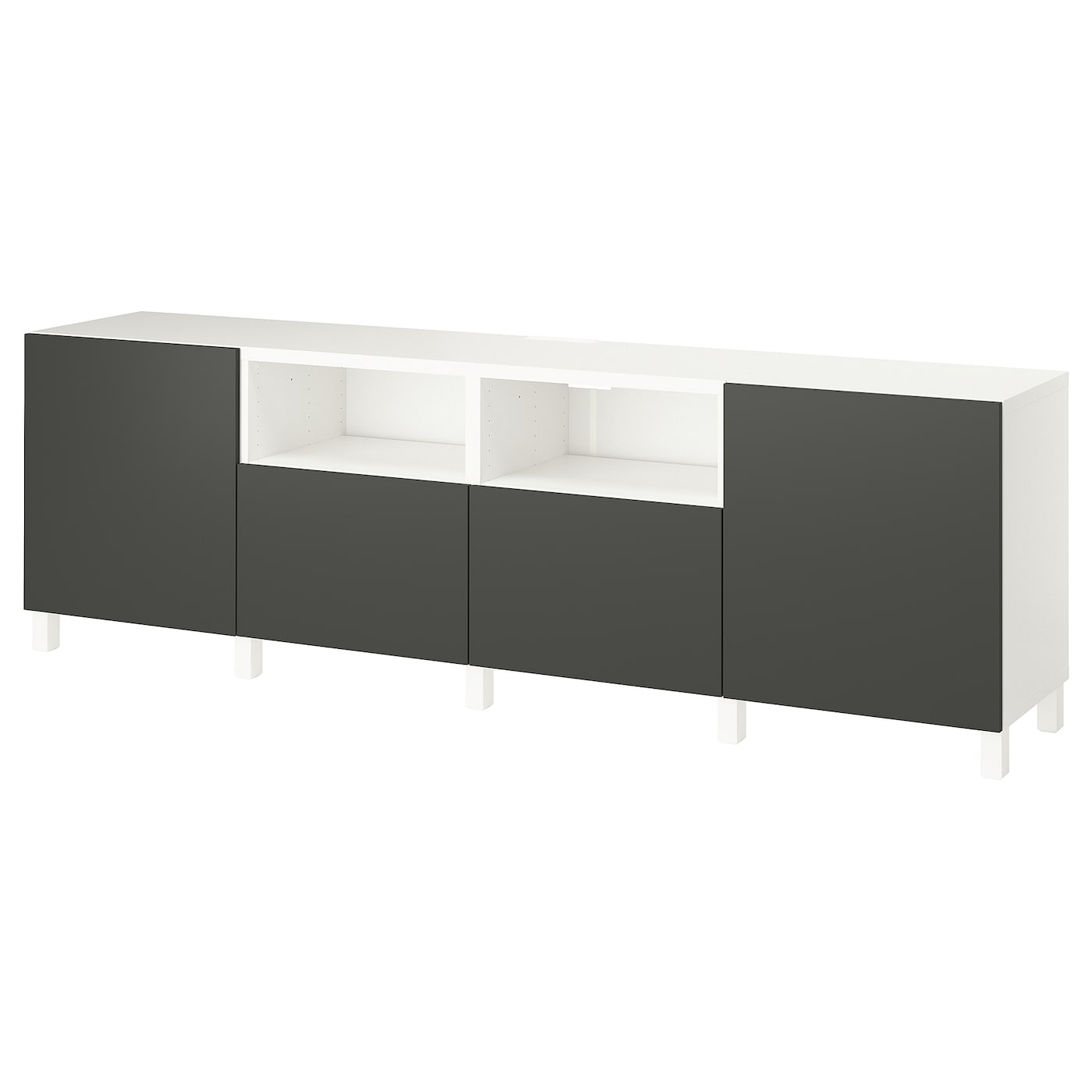 IKEA BESTÅ ława TV z drzwiami i szufladami, biały/Lappviken/Stubbarp ciemnoszary, 240x42x74 cm