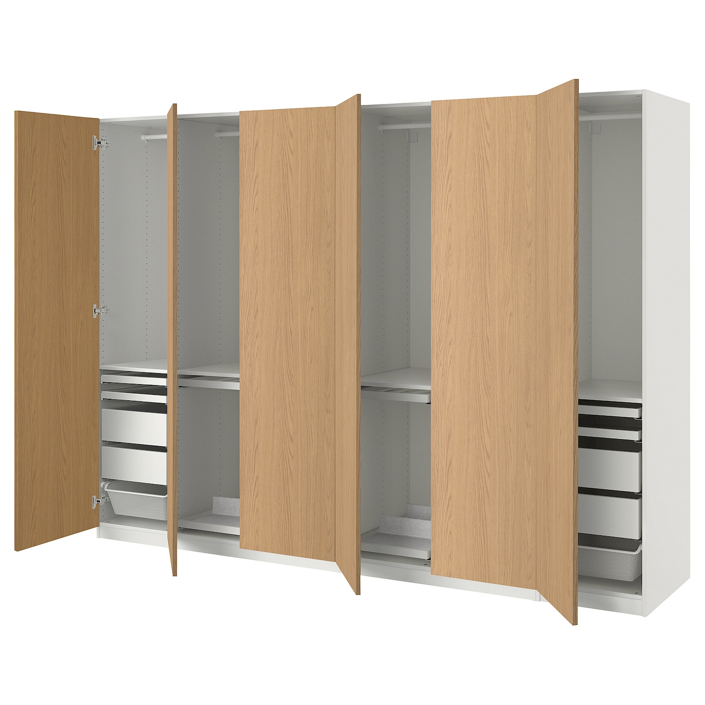 IKEA PAX / STORKLINTA kombinacja szafy, biały/imit. dębu, 300x60x201 cm
