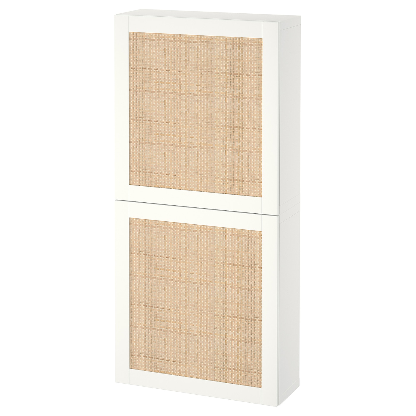 IKEA BESTÅ szafka śc/2 drzwi, biały Studsviken/biały wyplatana topola, 60x22x128 cm