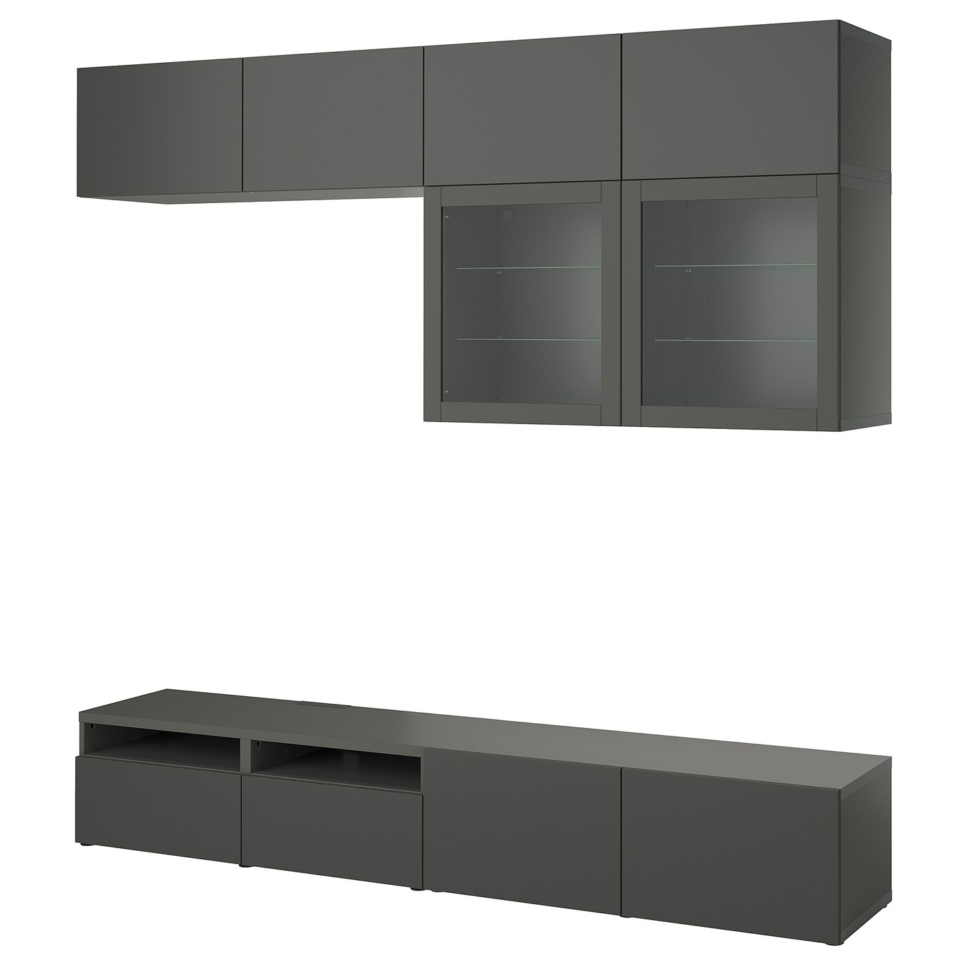 IKEA BESTÅ kombinacja na TV/szklane drzwi, ciemnoszary Lappviken/Sindvik ciemnoszary, 240x42x231 cm