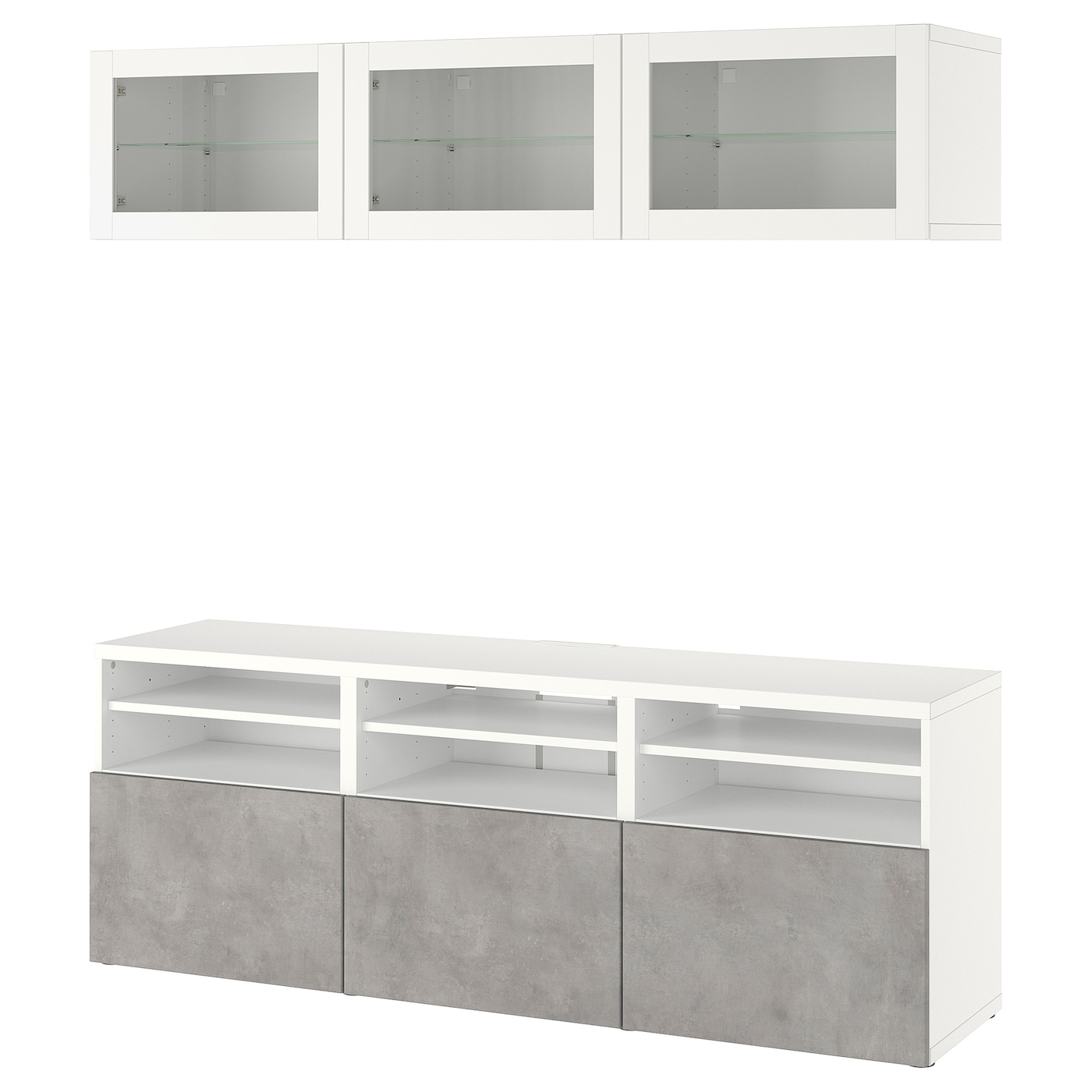 IKEA BESTÅ kombinacja na TV/szklane drzwi, biały Sindvik/Kallviken jasnoszary, 180x42x192 cm