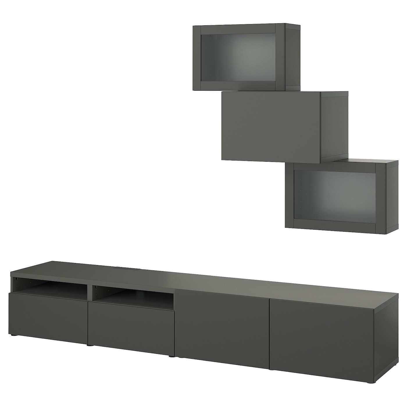 IKEA BESTÅ kombinacja na TV/szklane drzwi, ciemnoszary Lappviken/Sindvik ciemnoszary, 240x42x190 cm