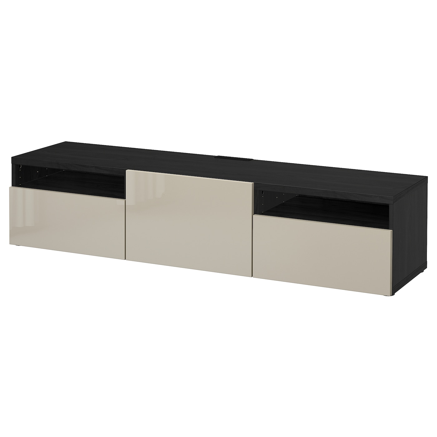 IKEA BESTÅ szafka pod TV, czarnybrąz/Selsviken wysoki połysk beż, 180x42x39 cm