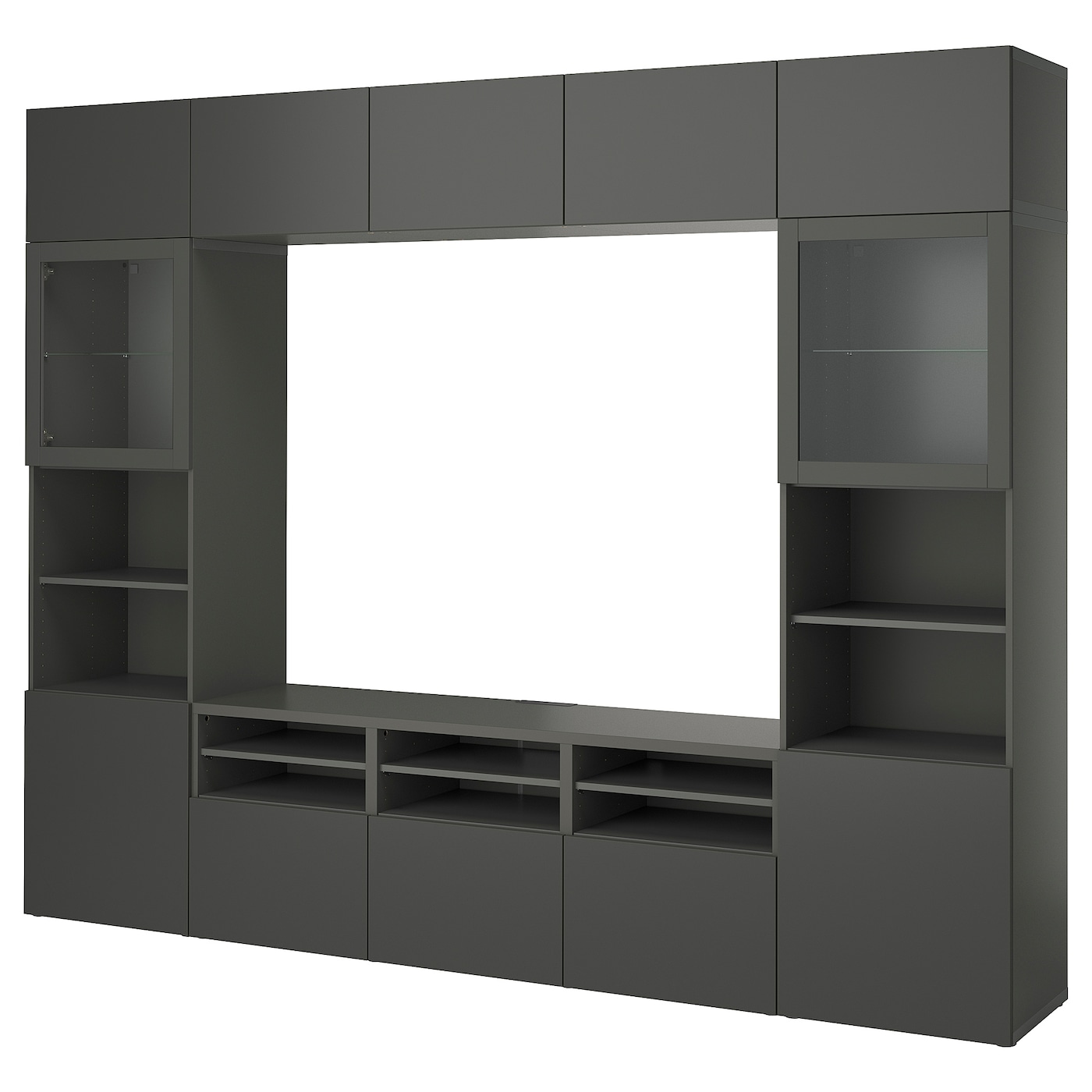 IKEA BESTÅ kombinacja na TV/szklane drzwi, ciemnoszary Lappviken/Sindvik ciemnoszary, 300x42x231 cm