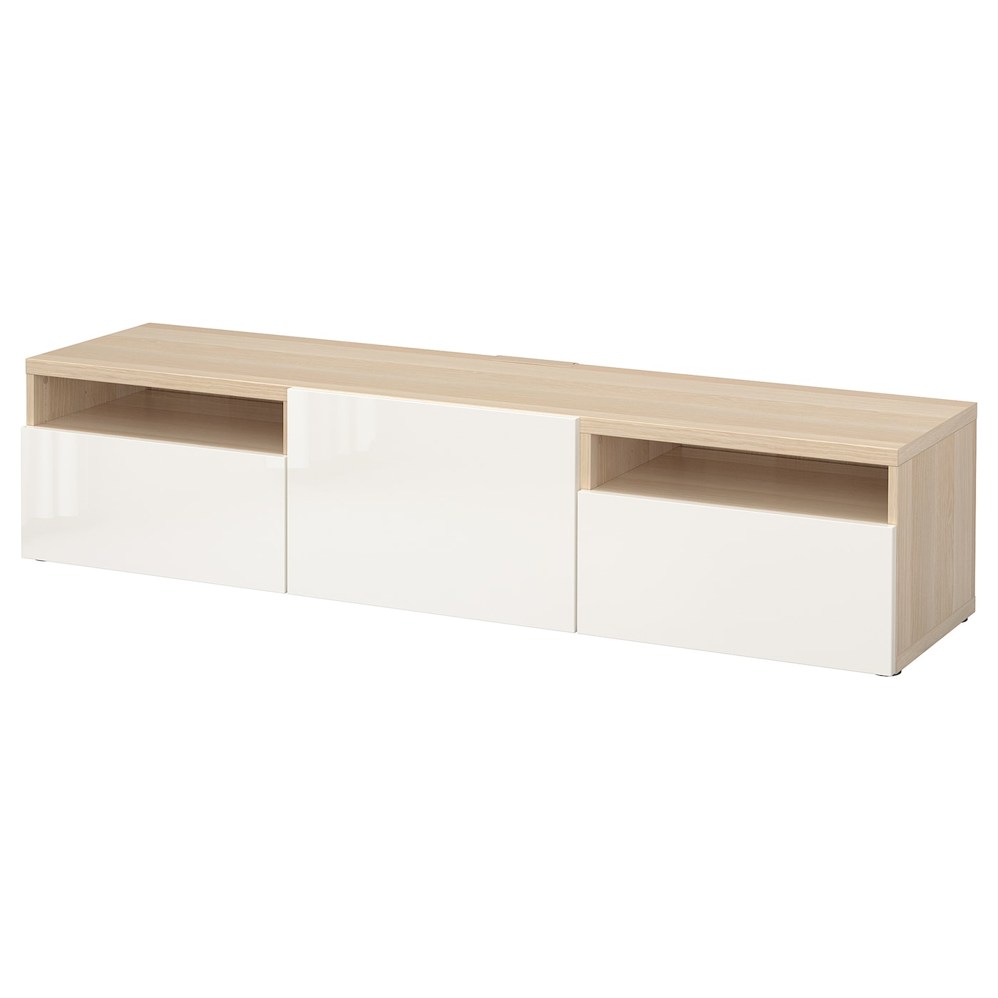 IKEA BESTÅ szafka pod TV, imitacja dębu bejcowanego na biało/Selsviken połysk/biel, 180x42x39 cm