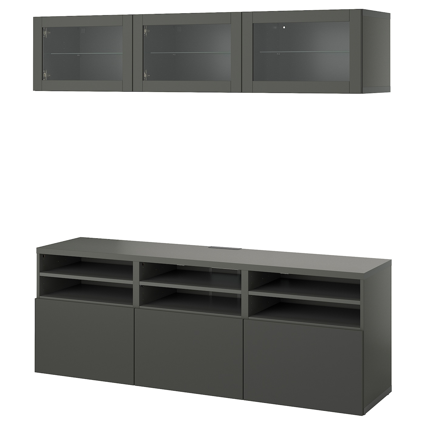 IKEA BESTÅ kombinacja na TV/szklane drzwi, ciemnoszary Sindvik/Lappviken ciemnoszary, 180x42x192 cm