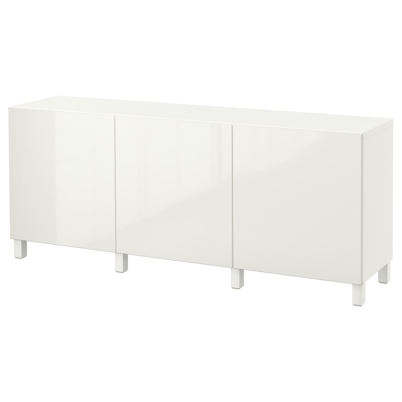 IKEA BESTÅ kombinacja z drzwiami, biały/Selsviken/Stubbarp połysk/biel, 180x42x74 cm