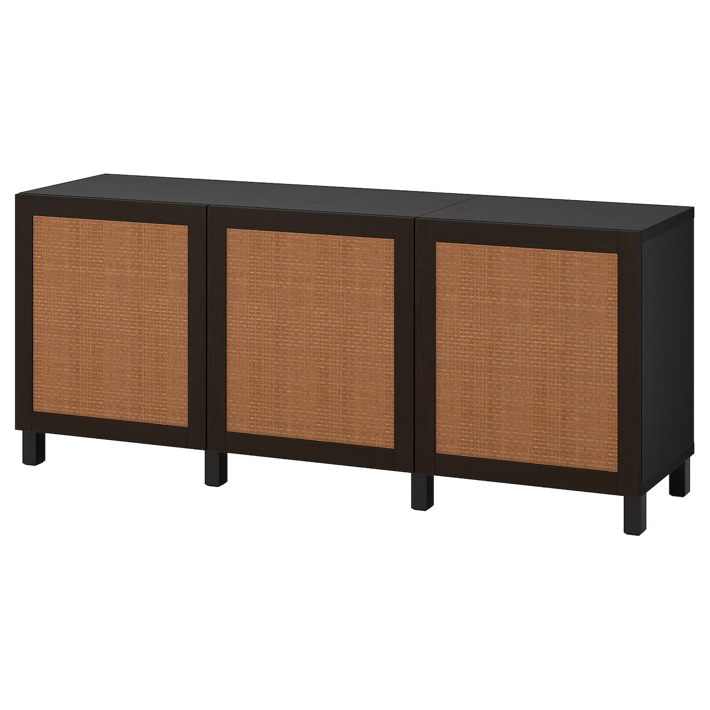 IKEA BESTÅ kombinacja z drzwiami, czarnybrąz Studsviken/Stubbarp/ciemnobrązowy wyplatana topola, 180x42x74 cm