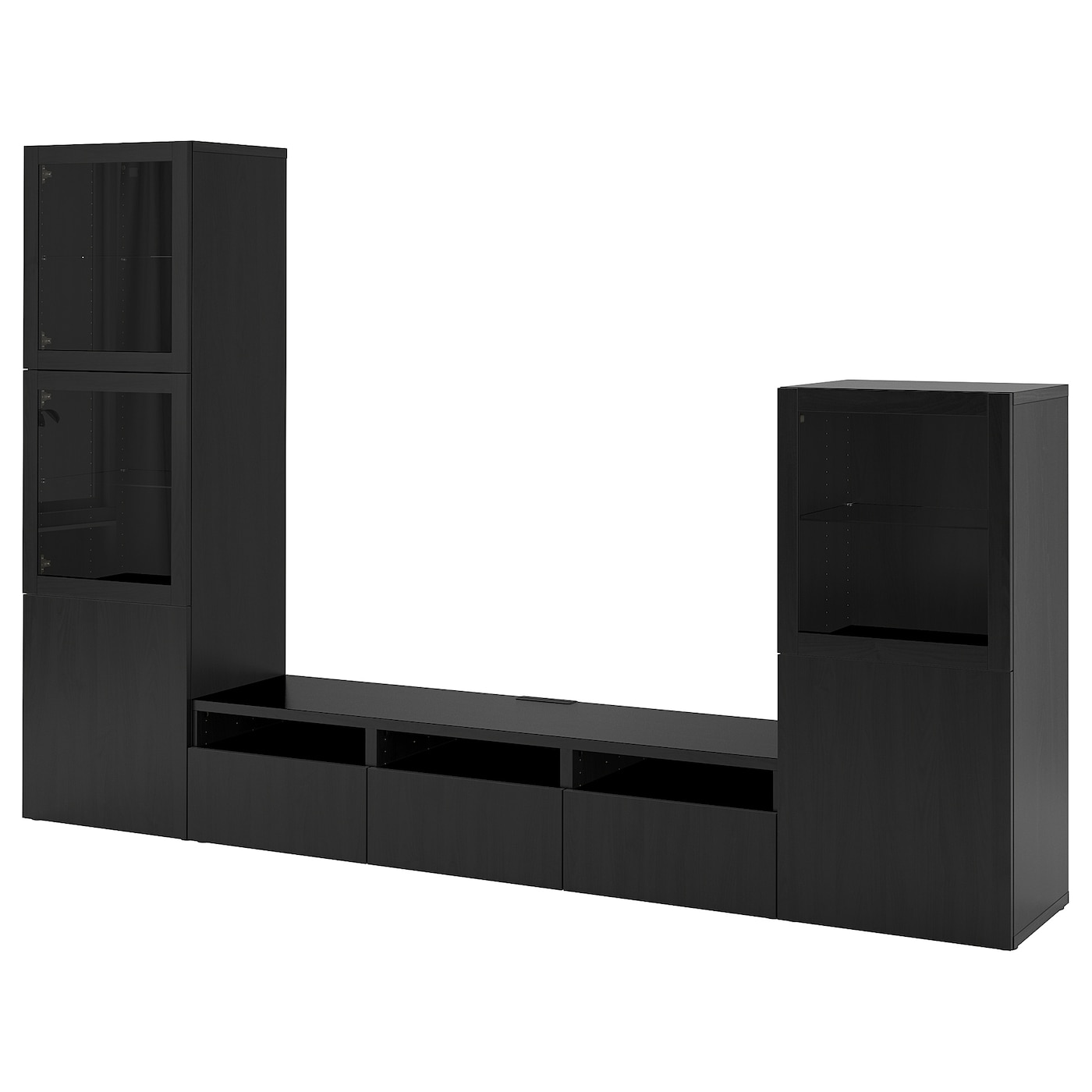 IKEA BESTÅ kombinacja na TV/szklane drzwi, czarnybrąz/Lappviken czarnobrązowe szkło przezroczyste, 300x42x193 cm