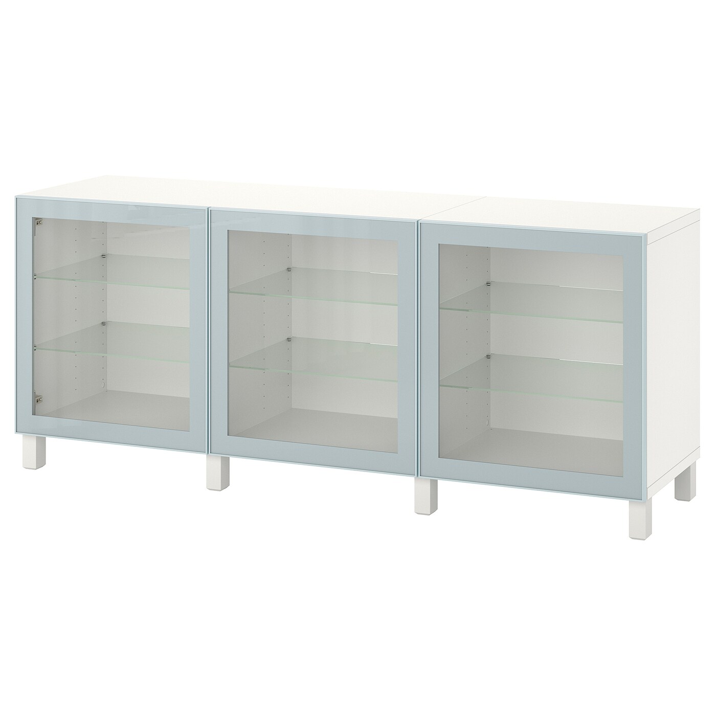 IKEA BESTÅ kombinacja z drzwiami, biały Glassvik/Stubbarp/jasny szaroniebieski szkło bezbarwne, 180x42x74 cm