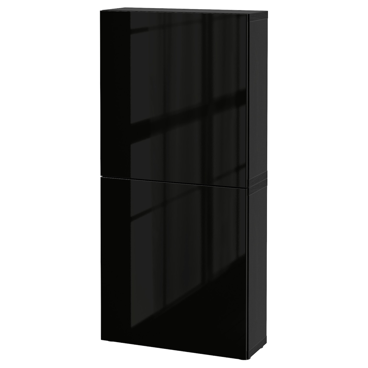 IKEA BESTÅ szafka śc/2 drzwi, czarnybrąz/Selsviken połysk/czarny, 60x22x128 cm