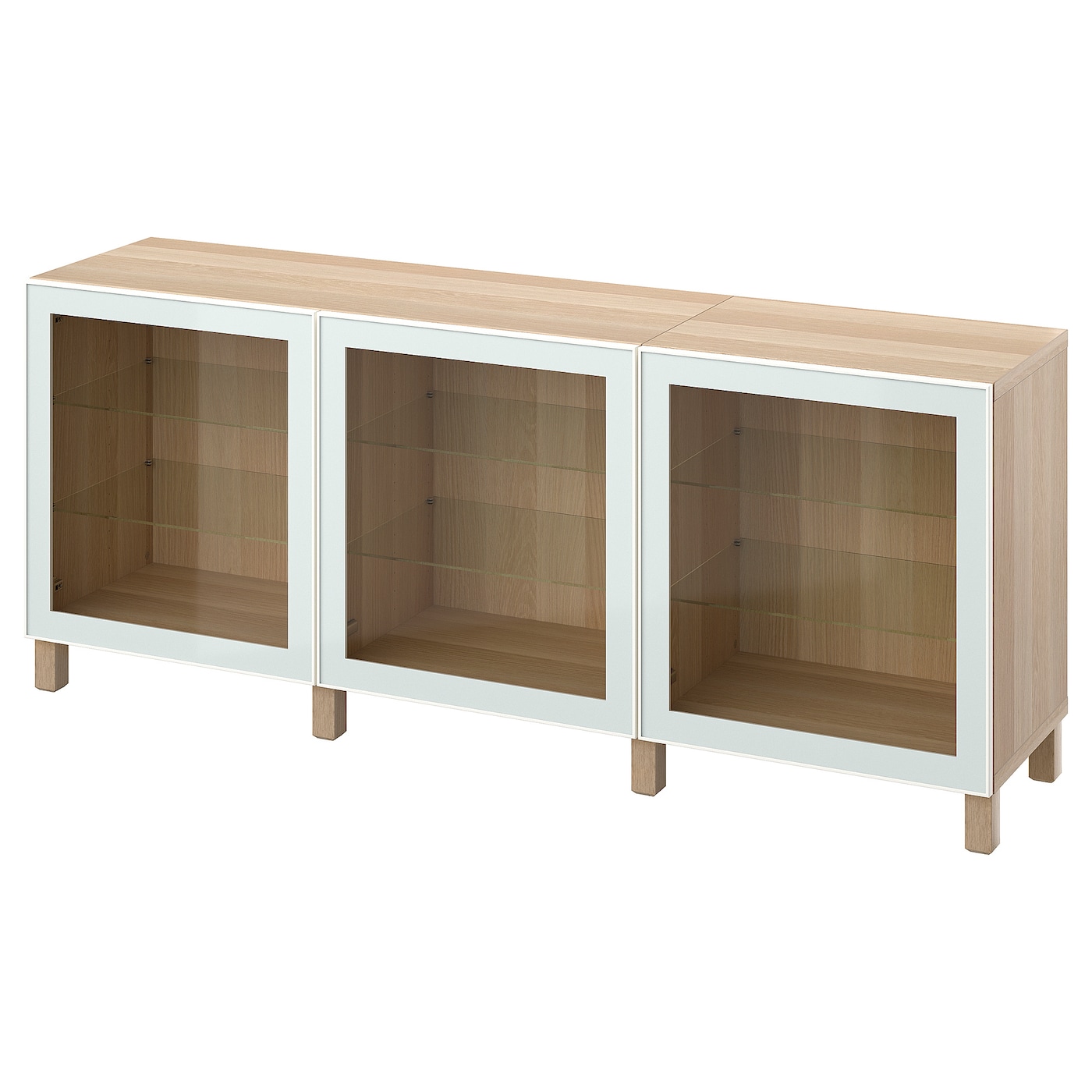 IKEA BESTÅ kombinacja z drzwiami, imitacja dębu bejcowanego na biało Glassvik/Stubbarp/biel/jasna zieleń szkło bezbarwne, 180x42x74 cm