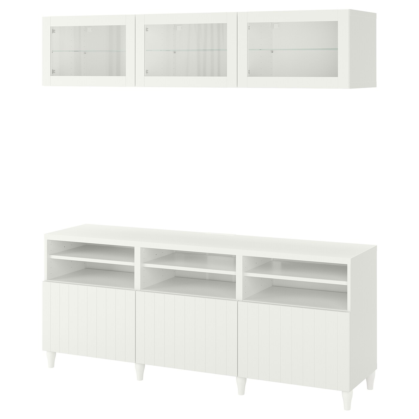 IKEA BESTÅ kombinacja na TV/szklane drzwi, biały/Sutterviken/Kabbarp białe szkło przezroczyste, 180x42x192 cm