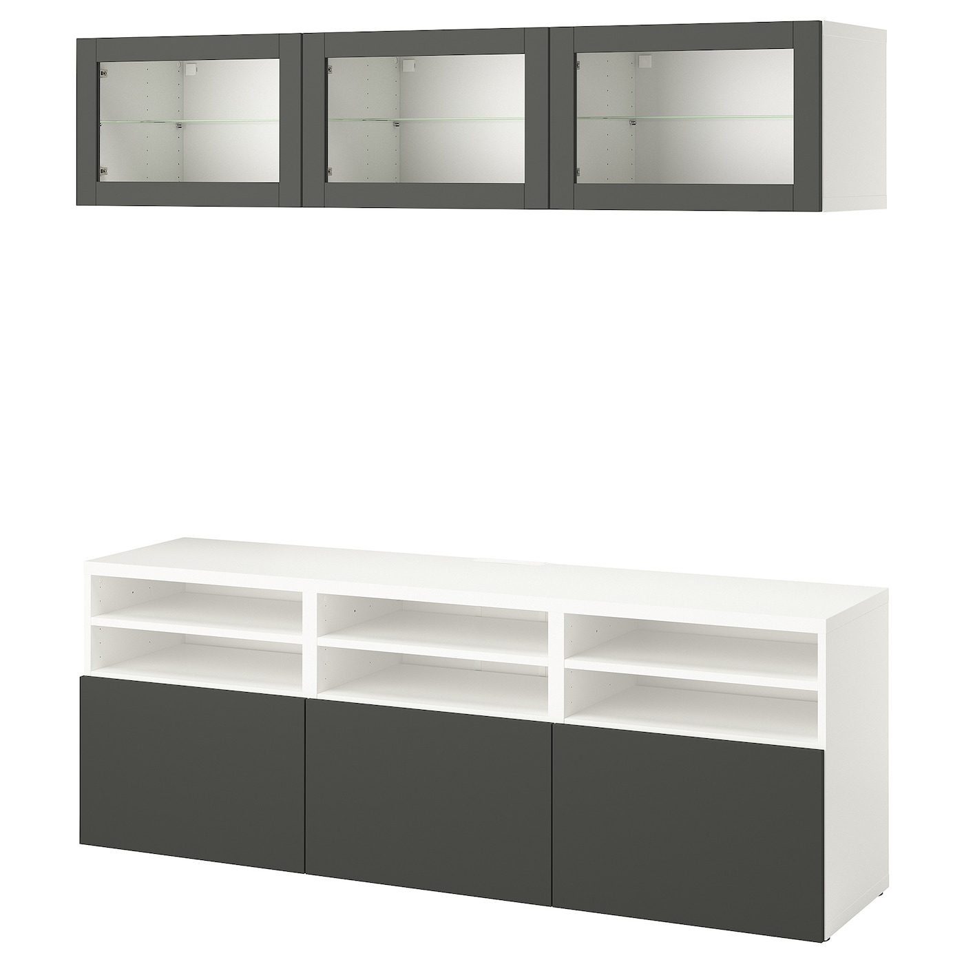 IKEA BESTÅ kombinacja na TV/szklane drzwi, biały Sindvik/Lappviken ciemnoszary, 180x42x192 cm