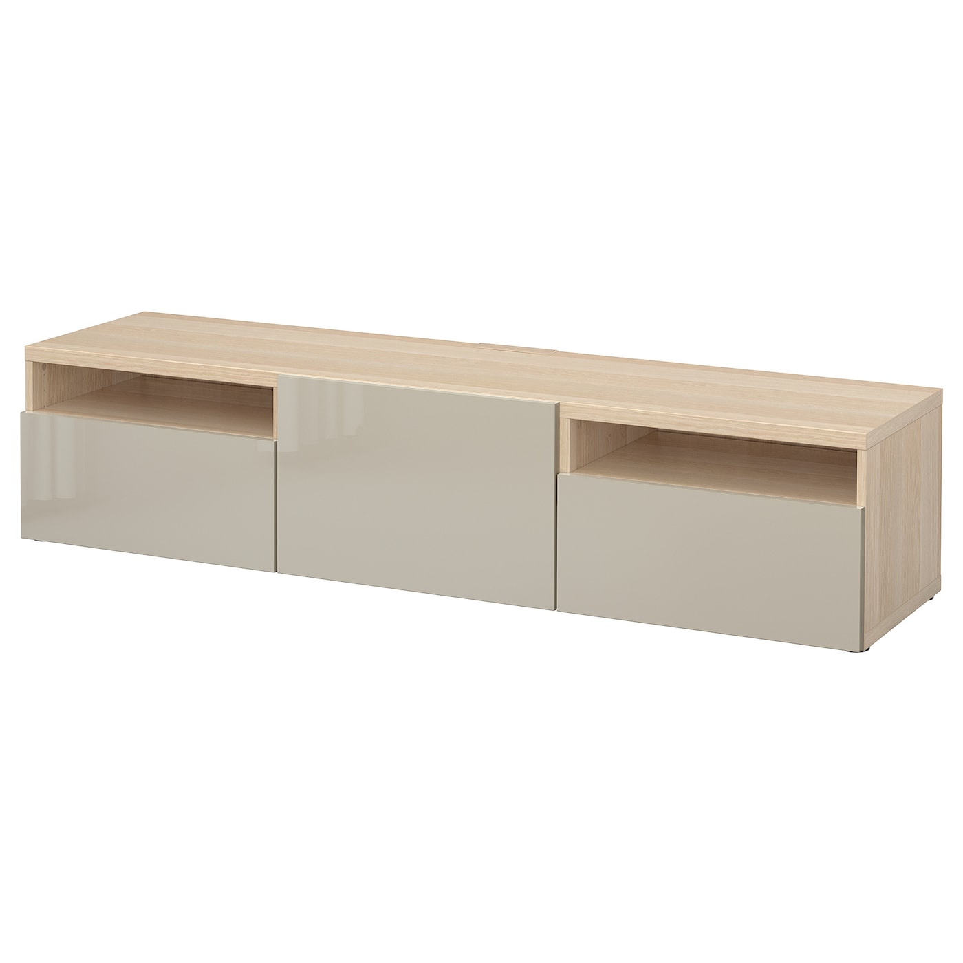 IKEA BESTÅ szafka pod TV, imitacja dębu bejcowanego na biało/Selsviken wysoki połysk beż, 180x42x39 cm