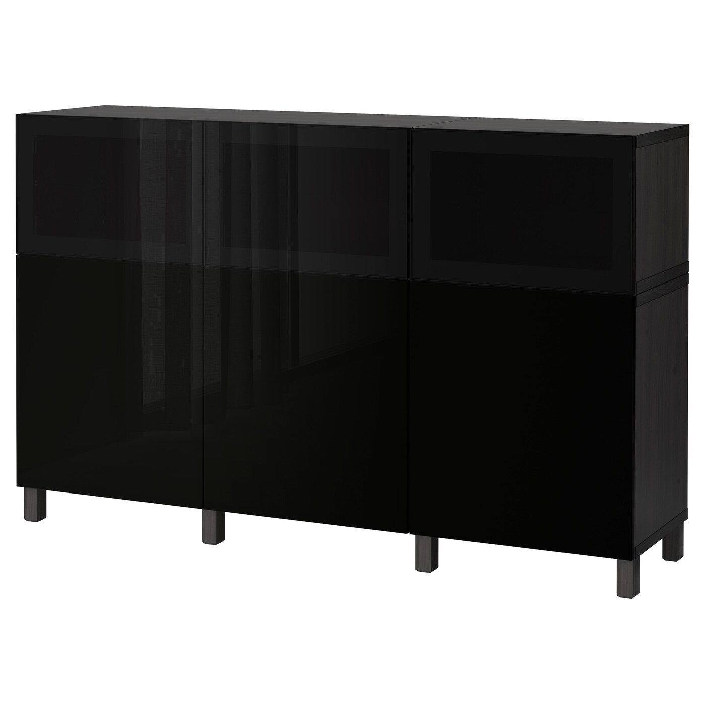 IKEA BESTÅ kombinacja z drzwiami, czarnobrąz Selsviken/Glassvik wysoki połysk/czarny dymione szkło, 180x42x112 cm