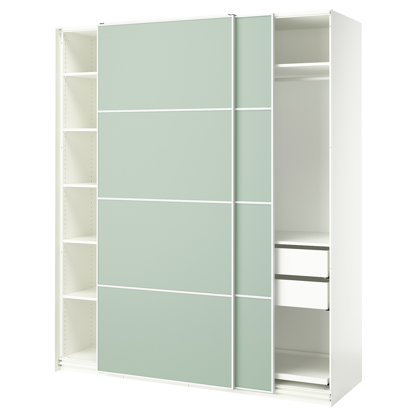 IKEA PAX / MEHAMN szafa z przesuwanymi drzwiami, biały/2str jasnozielony, 200x66x236 cm