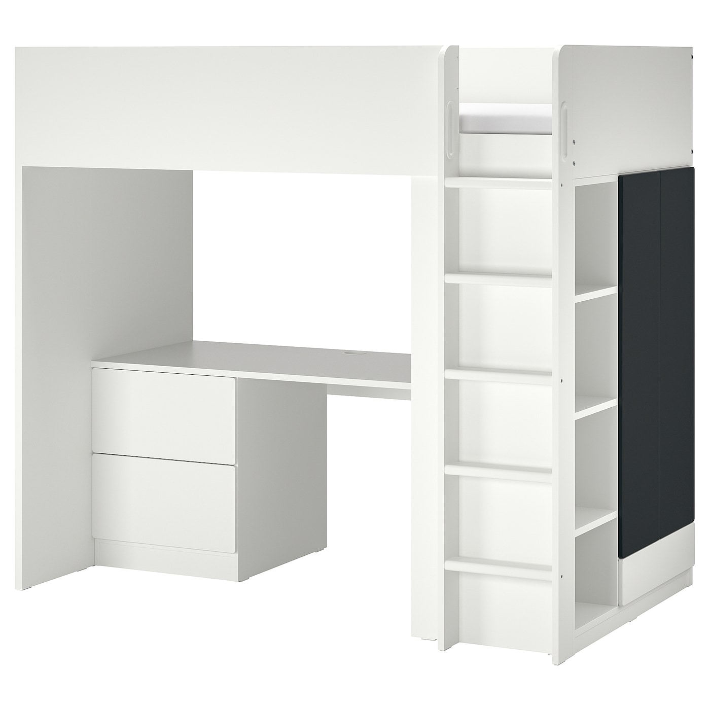 IKEA SMÅSTAD łóżko na antresoli, biały powierzchnia tablicowa/z biurkiem z 3 szufladami, 90x200 cm