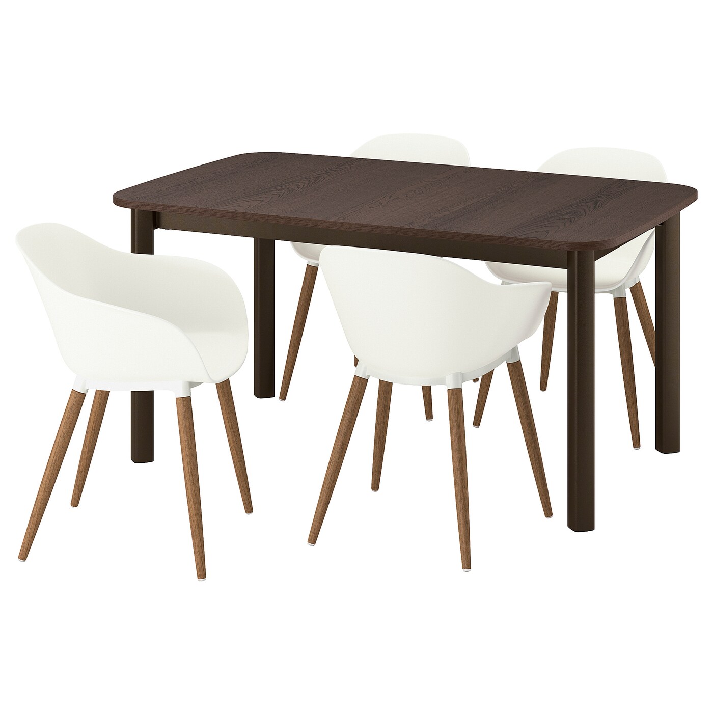 IKEA STRANDTORP / GRÖNSTA stół + 4 krzesła z podłokietnikami, brązowy/biały, 150/205/260 cm