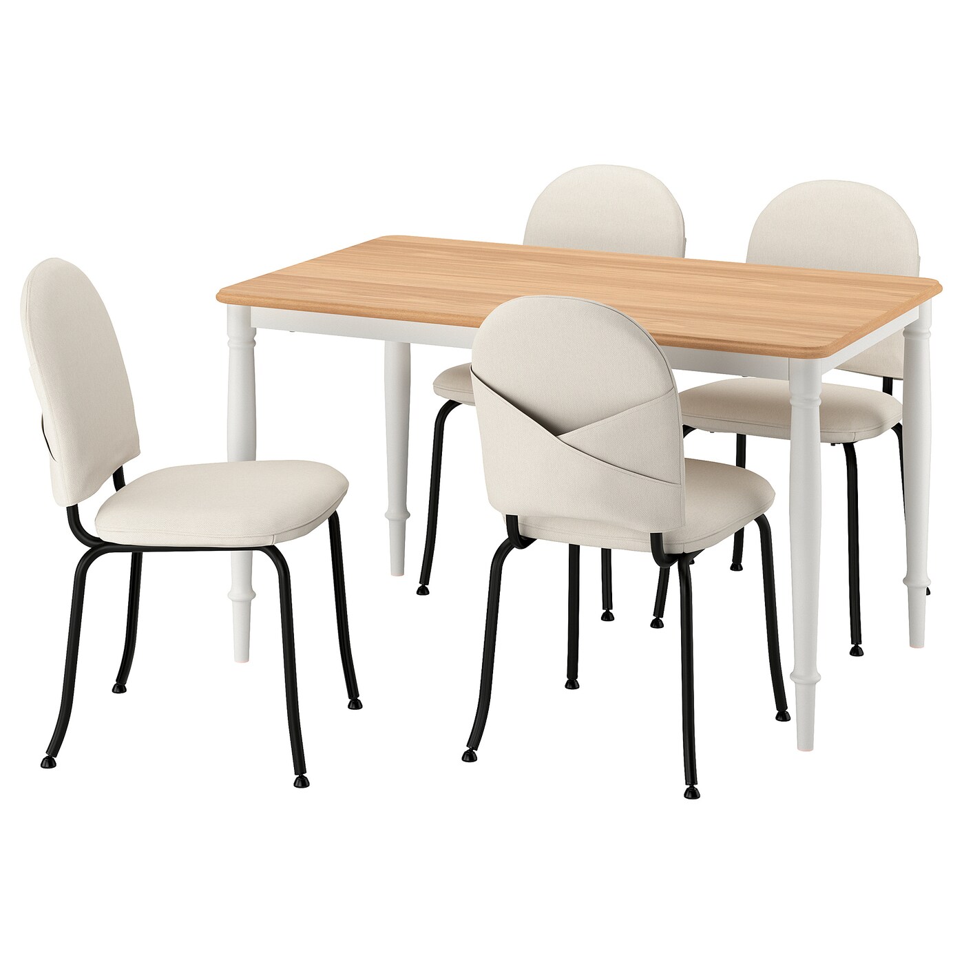 IKEA DANDERYD / EBBALYCKE stół i 4 krzesła, okl dęb biały/Idekulla beżowy, 130 cm