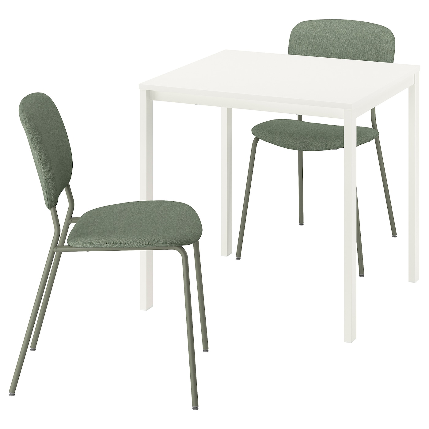 IKEA VIHALS / VIHALS stół i 2 krzesła, biały biały/zielony Tibbleby szarozielony, 74x74 cm