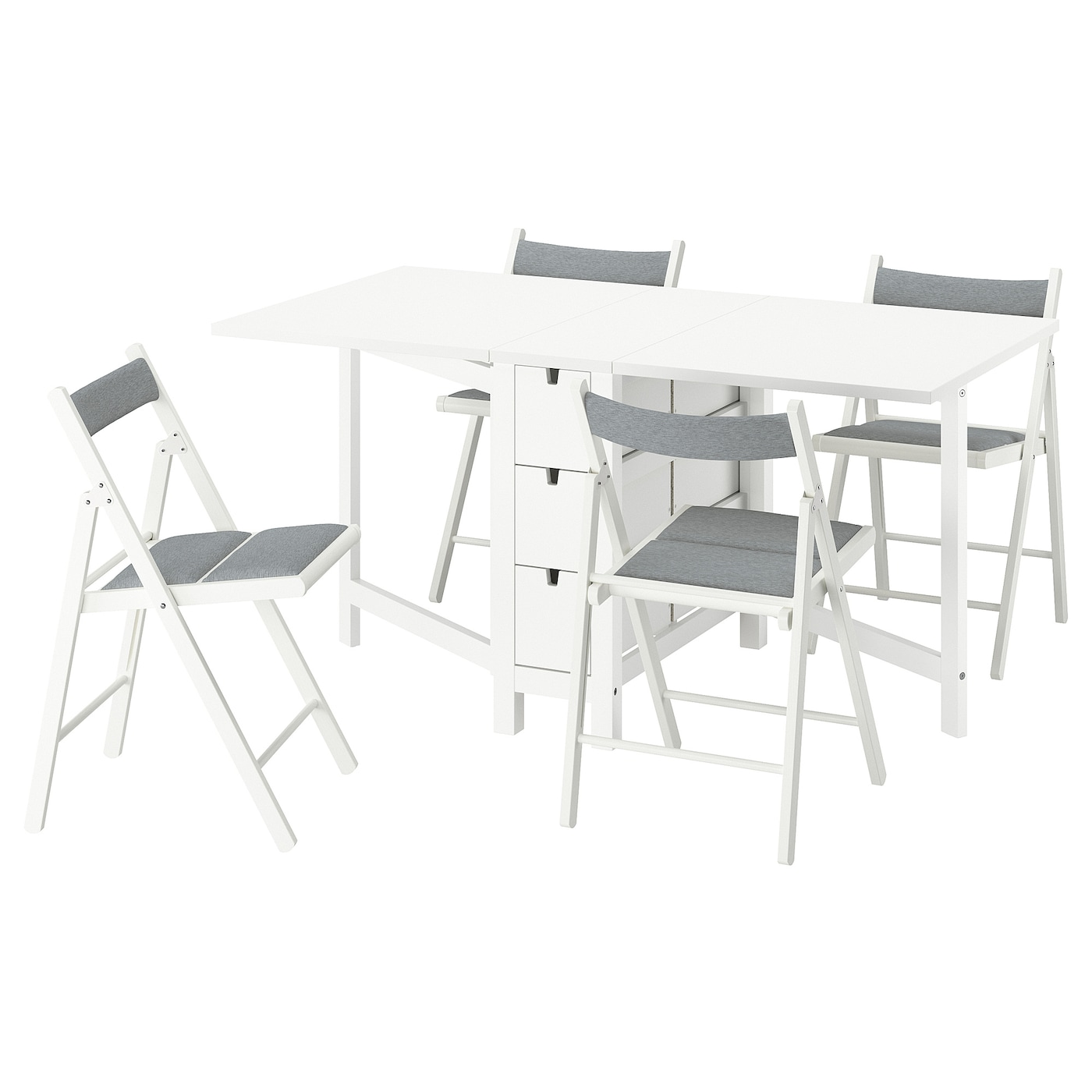IKEA NORDEN / FRÖSVI stół i 4 krzesła, biały/Knisa jasnoszary, 26/89/152 cm