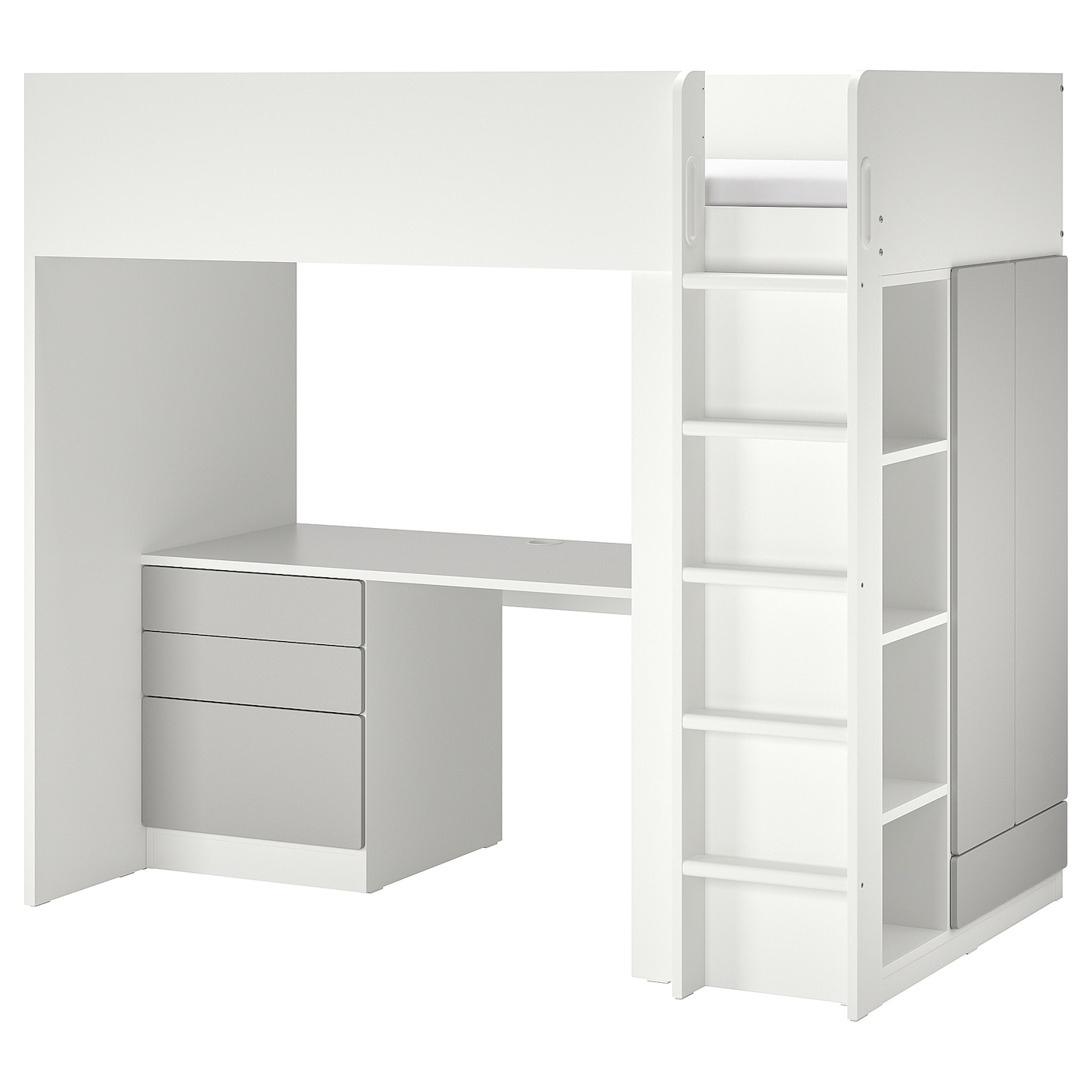 IKEA SMÅSTAD łóżko na antresoli, biały szary/z biurkiem z 4 szufladami, 90x200 cm