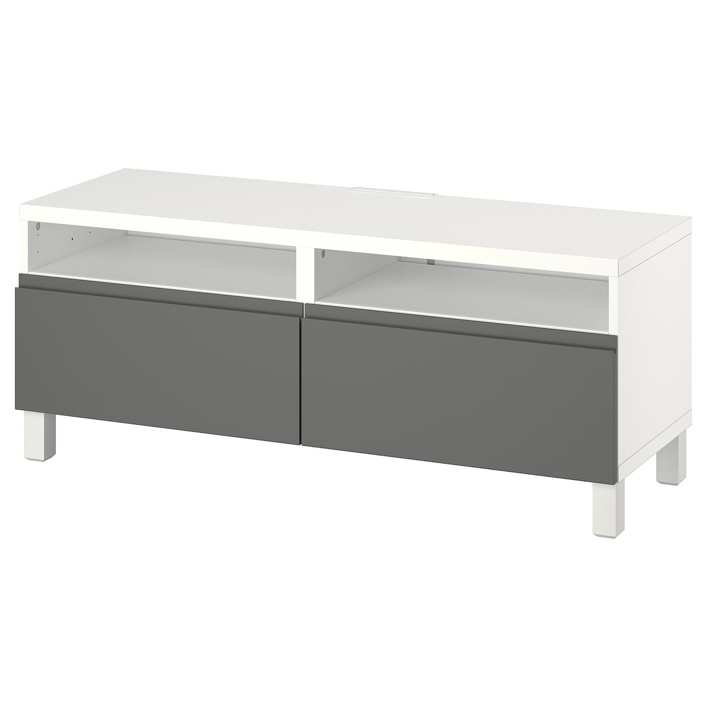 IKEA BESTÅ ława TV z szufladami, biały/Västerviken/Stubbarp ciemnoszary, 120x42x48 cm