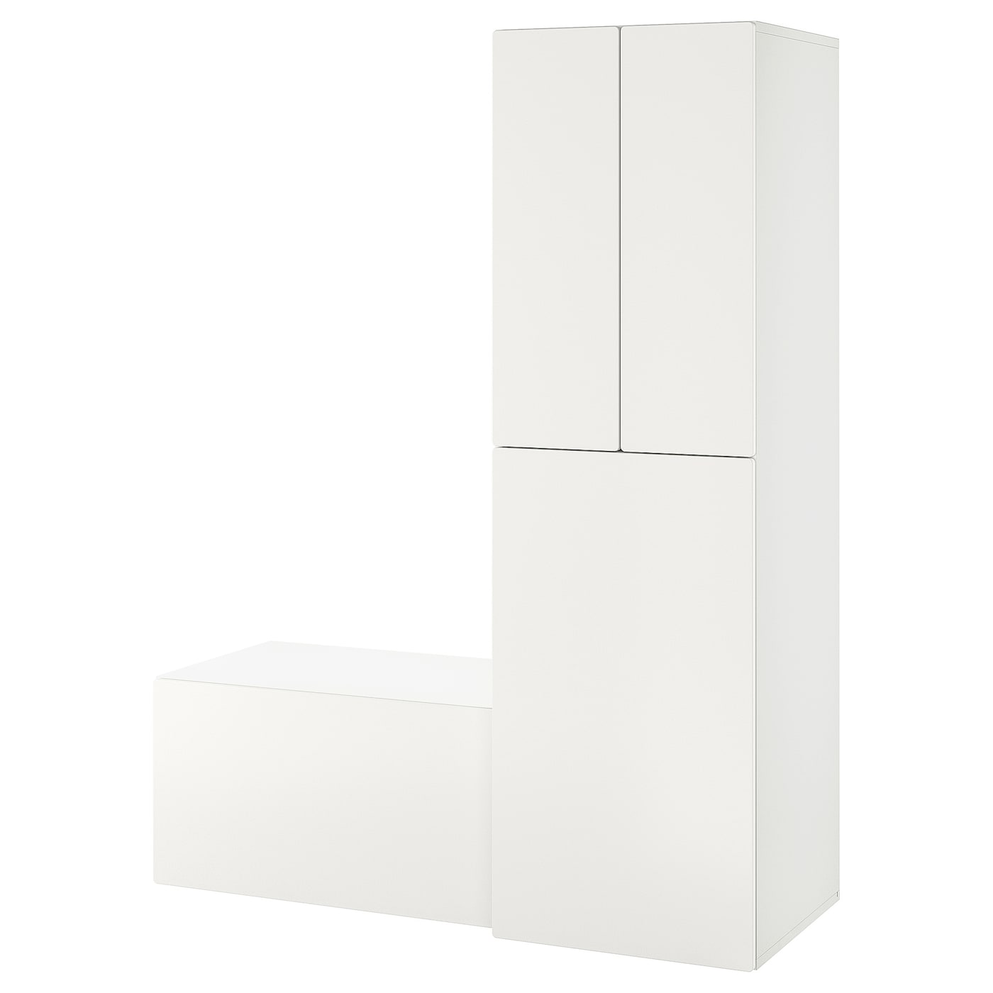IKEA SMÅSTAD szafa z elementem wysuwanym, biały biały/z ławą ze schowkiem, 150x57x196 cm