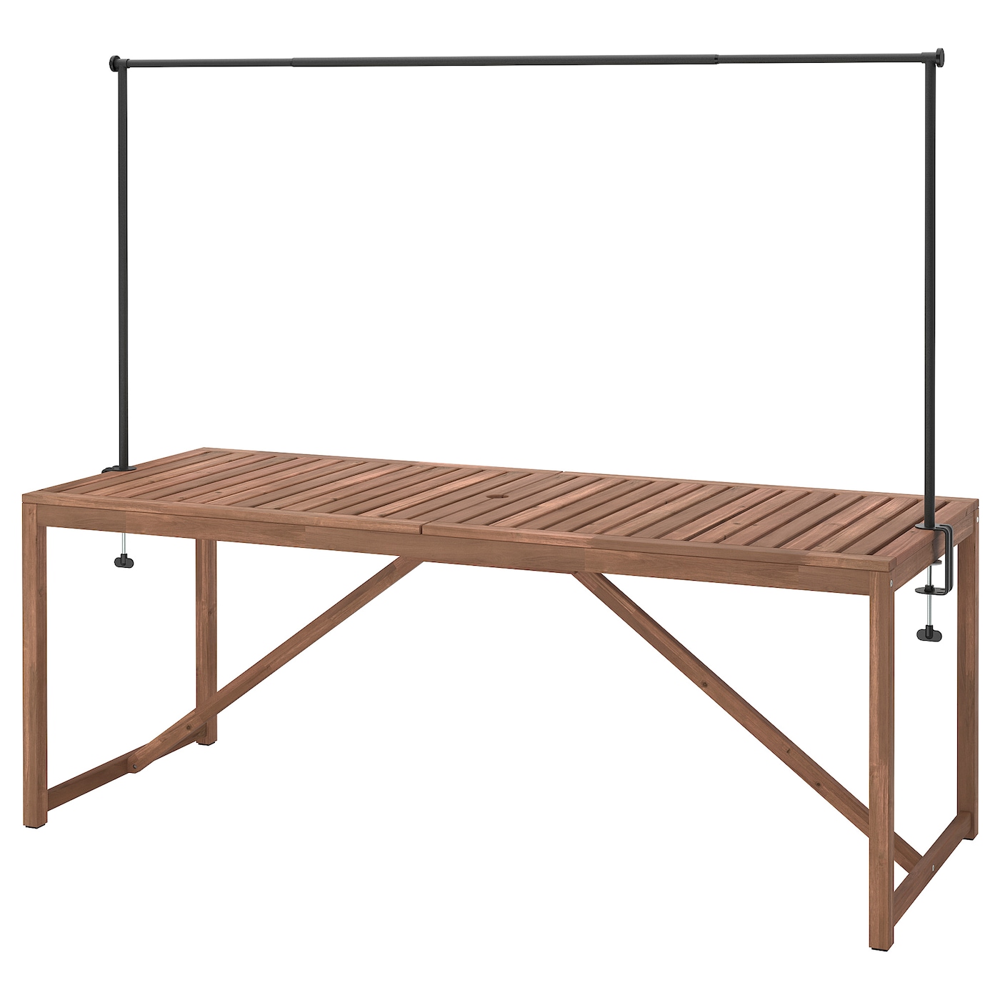 IKEA NÄMMARÖ / HELGEÖ stół z dekoracyjnym drążkiem, zewnętrzne bejca jasnobrązowa/czarny, 200 cm