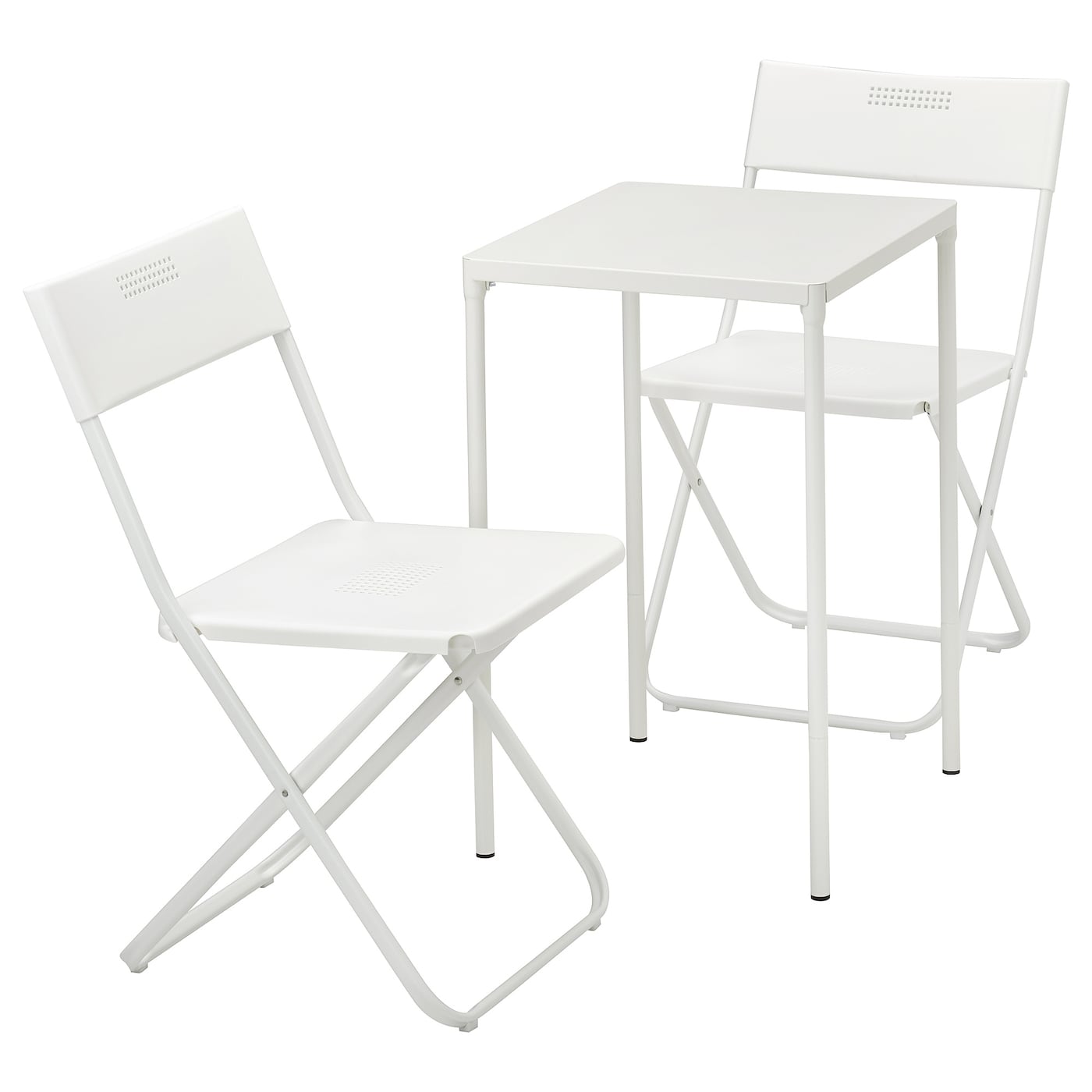 IKEA FEJAN stół+2 składane krzesła, na zewątrz, biały/biały