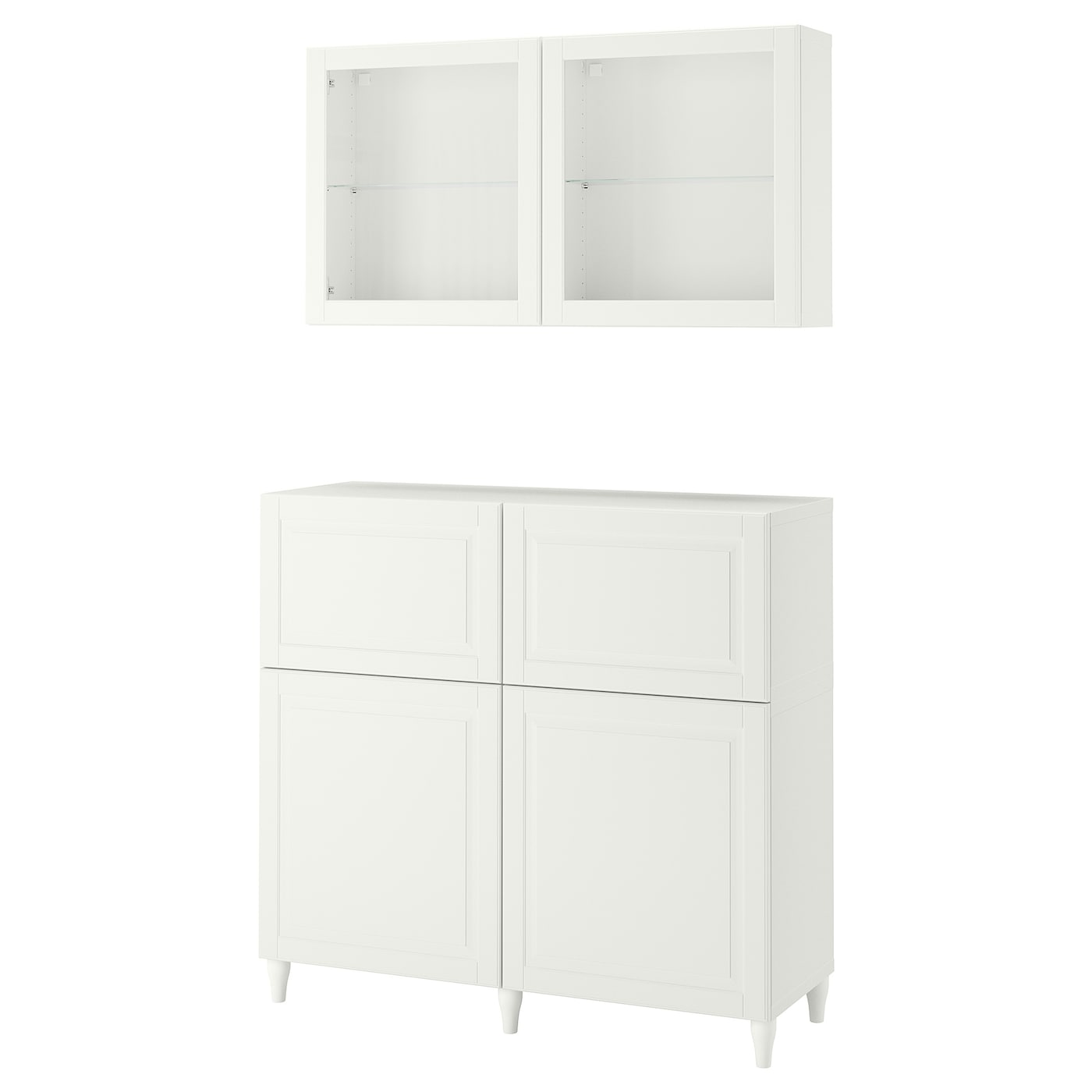 IKEA BESTÅ kombinacja regałowa z drzw/szuf, biały Smeviken/Ostvik/Kabbarp białe szkło przezroczyste, 120x42x213 cm