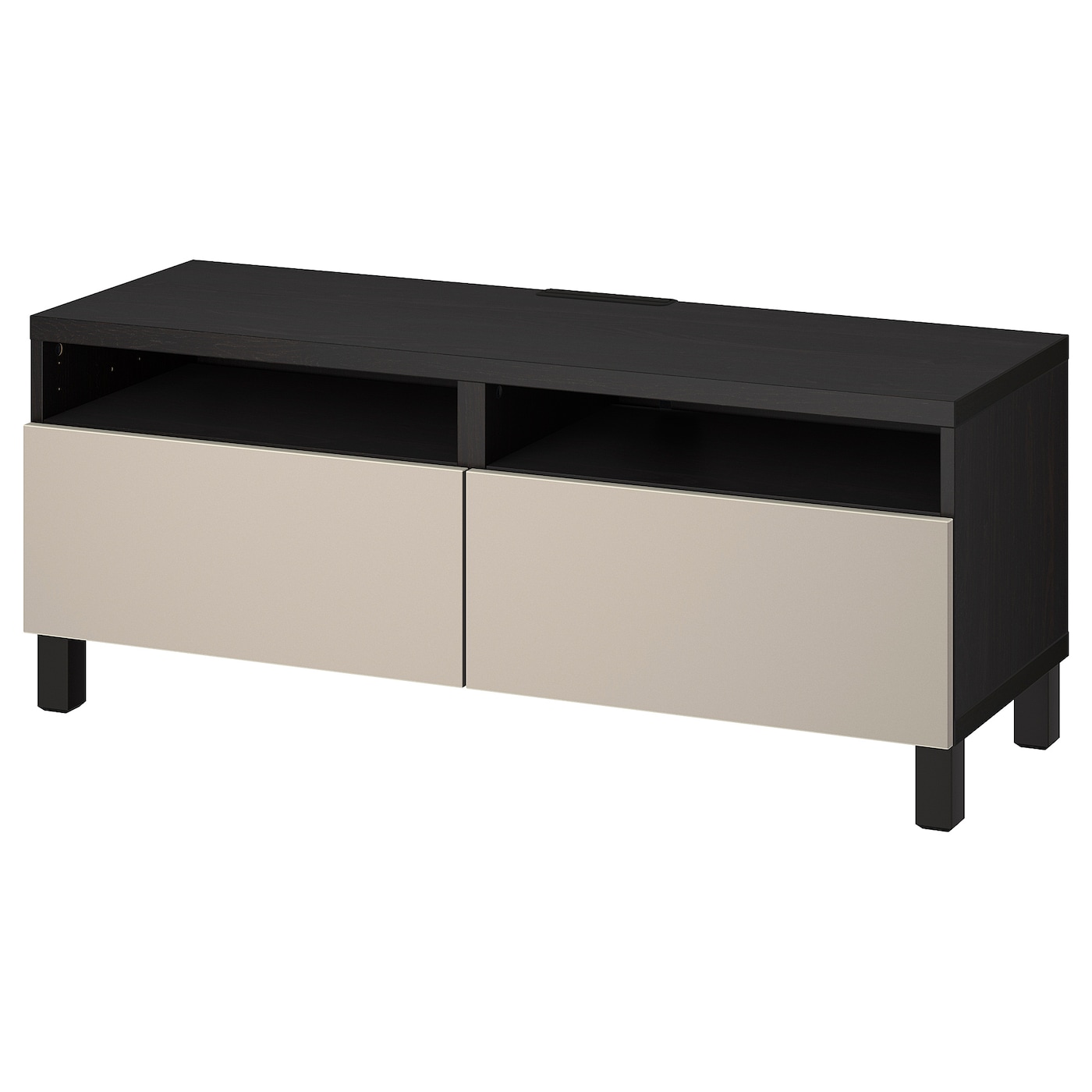 IKEA BESTÅ ława TV z szufladami, czarnybrąz/Lappviken/Stubbarp jasnoszary/beżowy, 120x42x48 cm