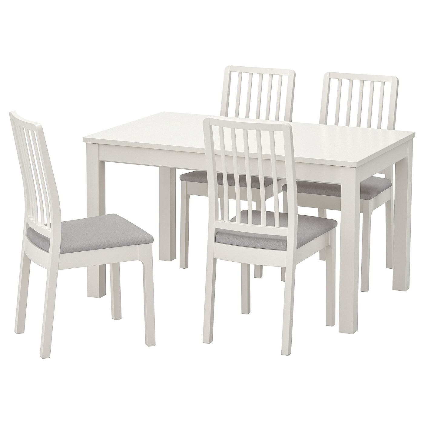 IKEA LANEBERG / EKEDALEN stół i 4 krzesła, biały/biały jasnoszary, 130/190x80 cm