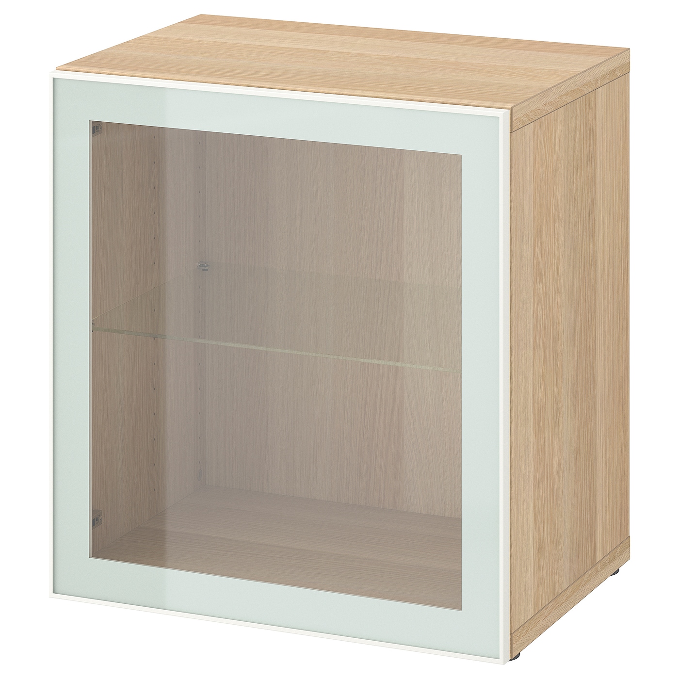 IKEA BESTÅ witryna, imitacja dębu bejcowanego na biało Glassvik/biel/jasna zieleń szkło bezbarwne, 60x42x64 cm