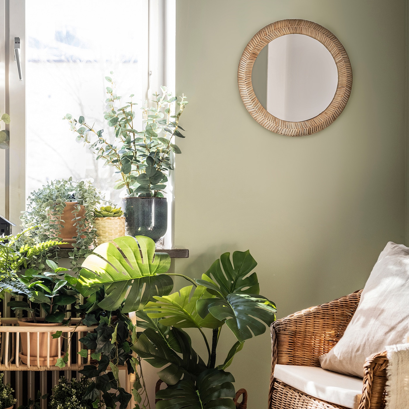 IKEA KAFFETRÄD lustro, rattan, 50 cm