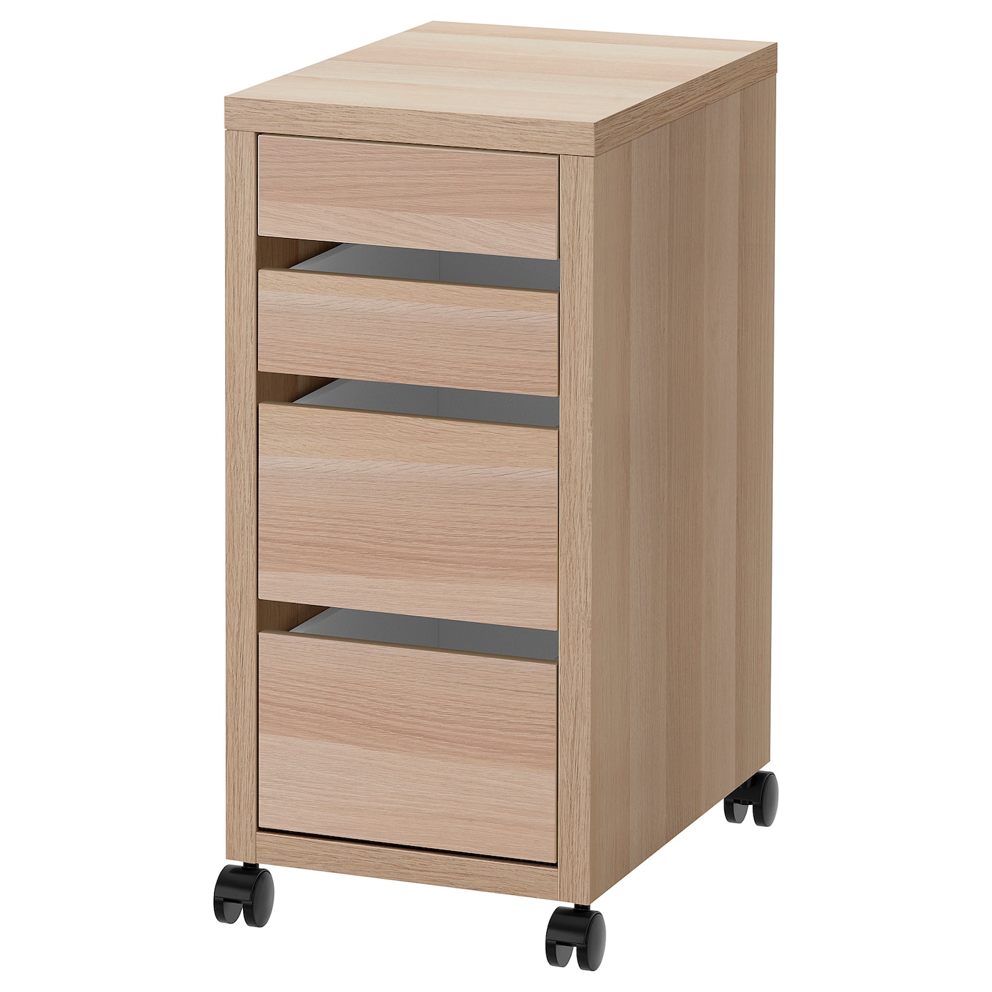 IKEA MICKE komoda na kółkach, imitacja dębu bejcowanego na biało, 35x75 cm