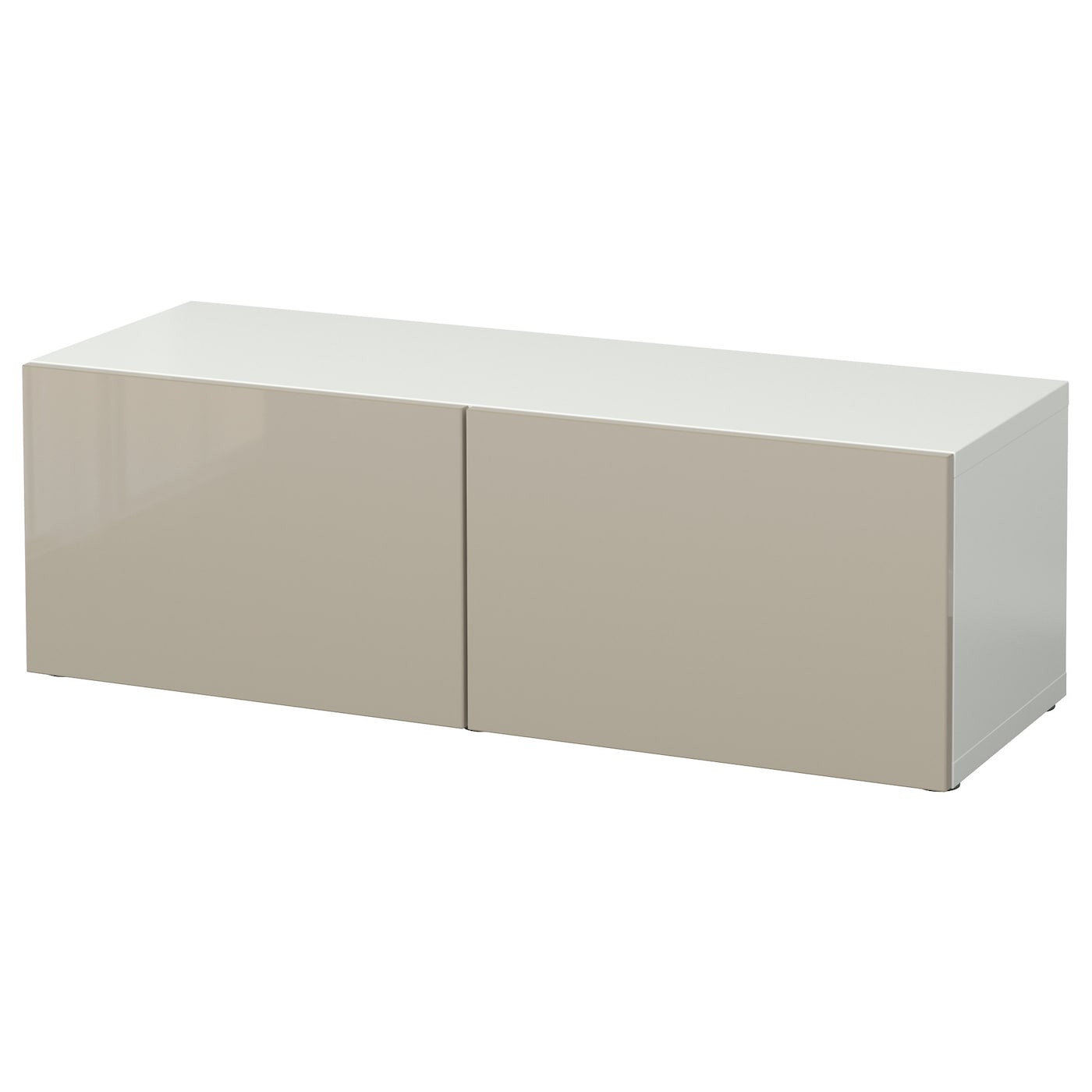 IKEA BESTÅ szafka z drzwiczkami, biały/Selsviken wysoki połysk beż, 120x42x38 cm