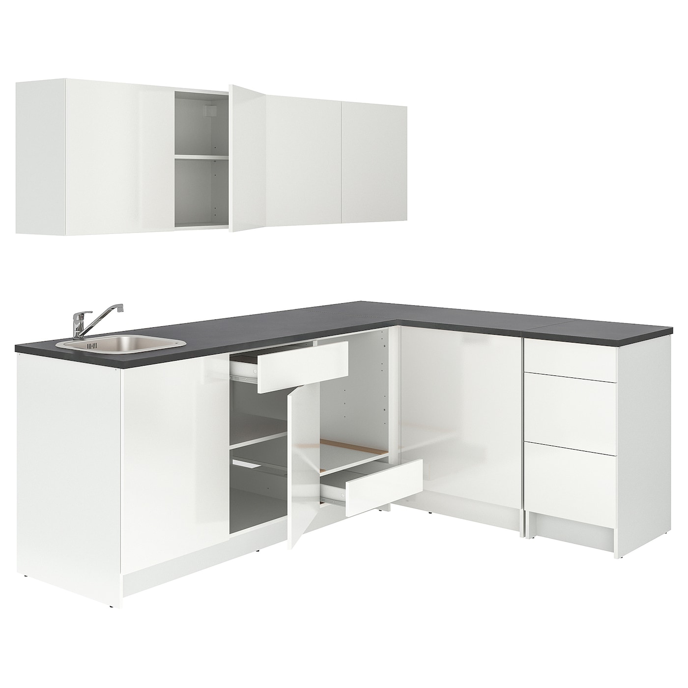 IKEA KNOXHULT kuchnia narożna, połysk/biały, 243x164x220 cm